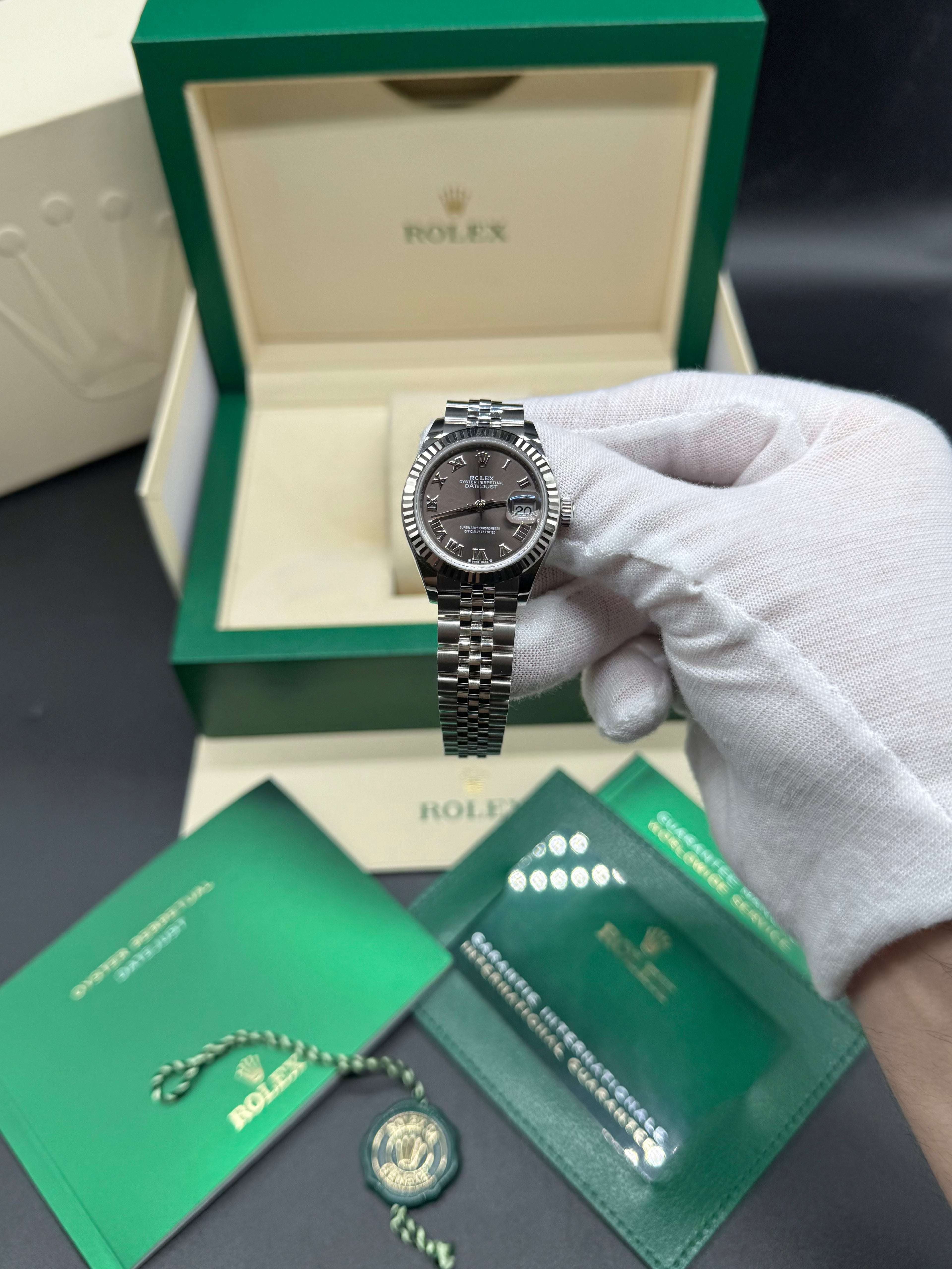 Rolex Lady-Datejust 28mm Stainless Steel Dark Rhodium Roman Numeral Dial