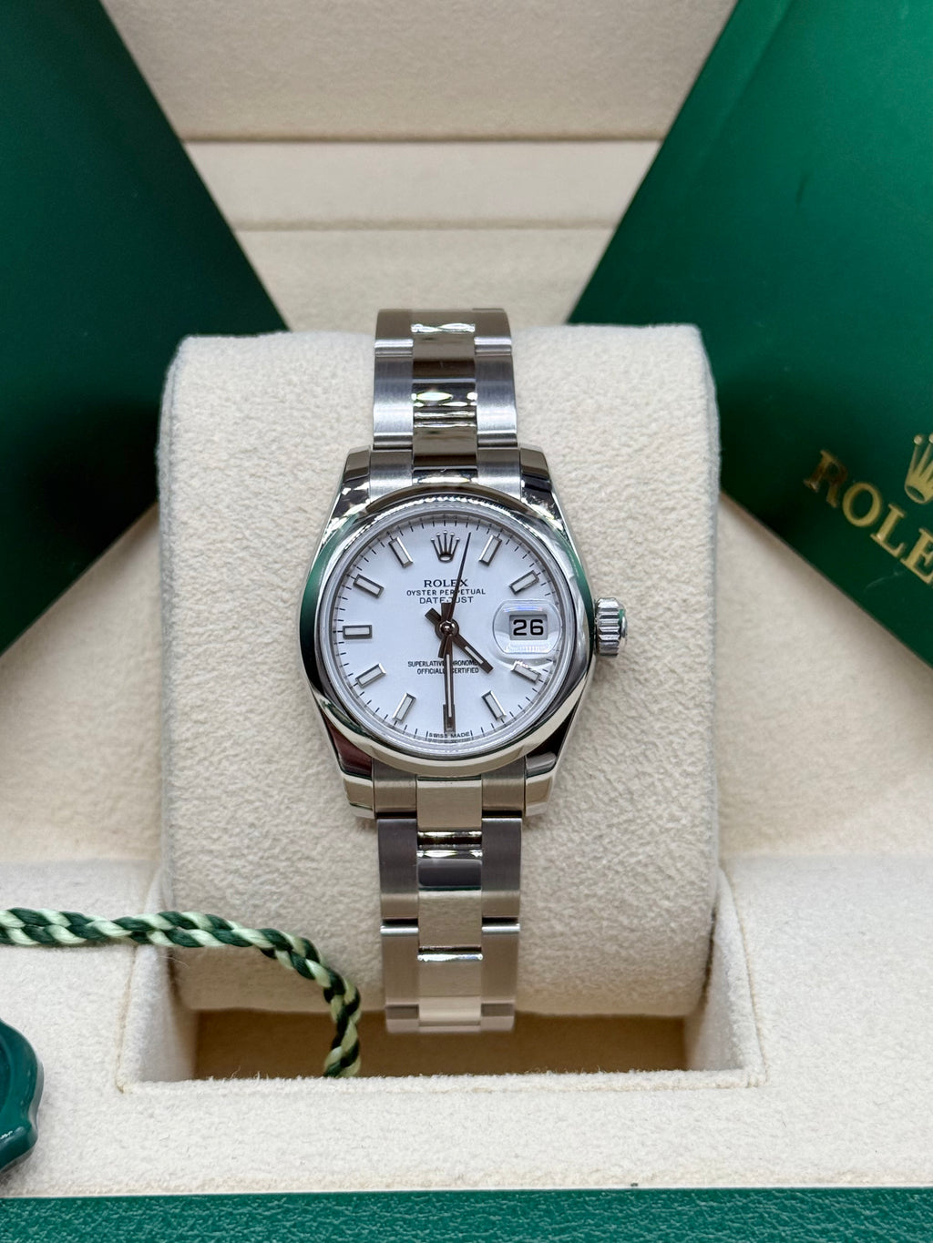 Rolex Datejust 26mm Steel White Baton Dial Oyster Bracelet