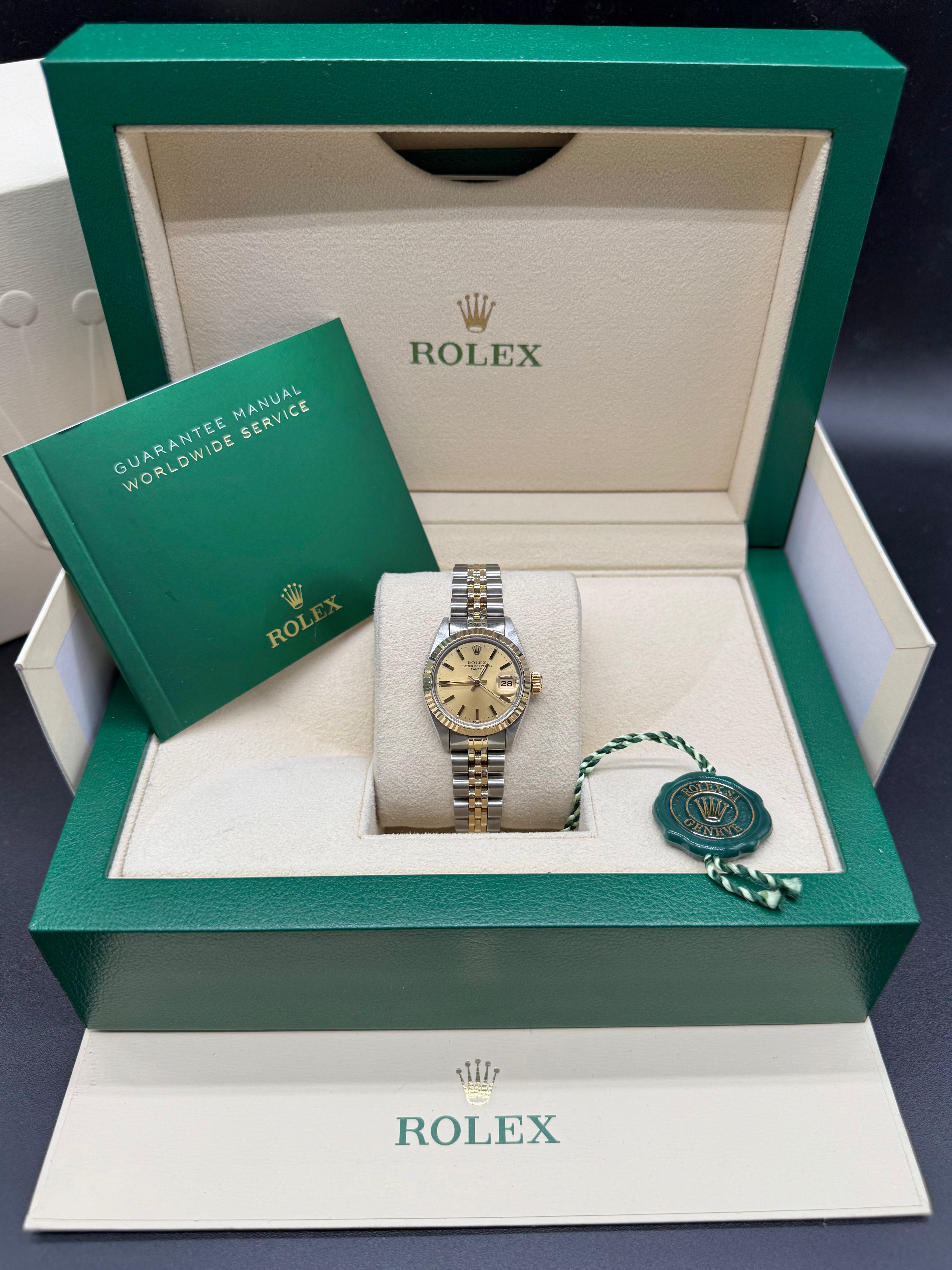 Rolex Oyster Perpetual Date 26mm Two-Tone Steel & 18K Gold Champagne Dial Jubilee Bracelet