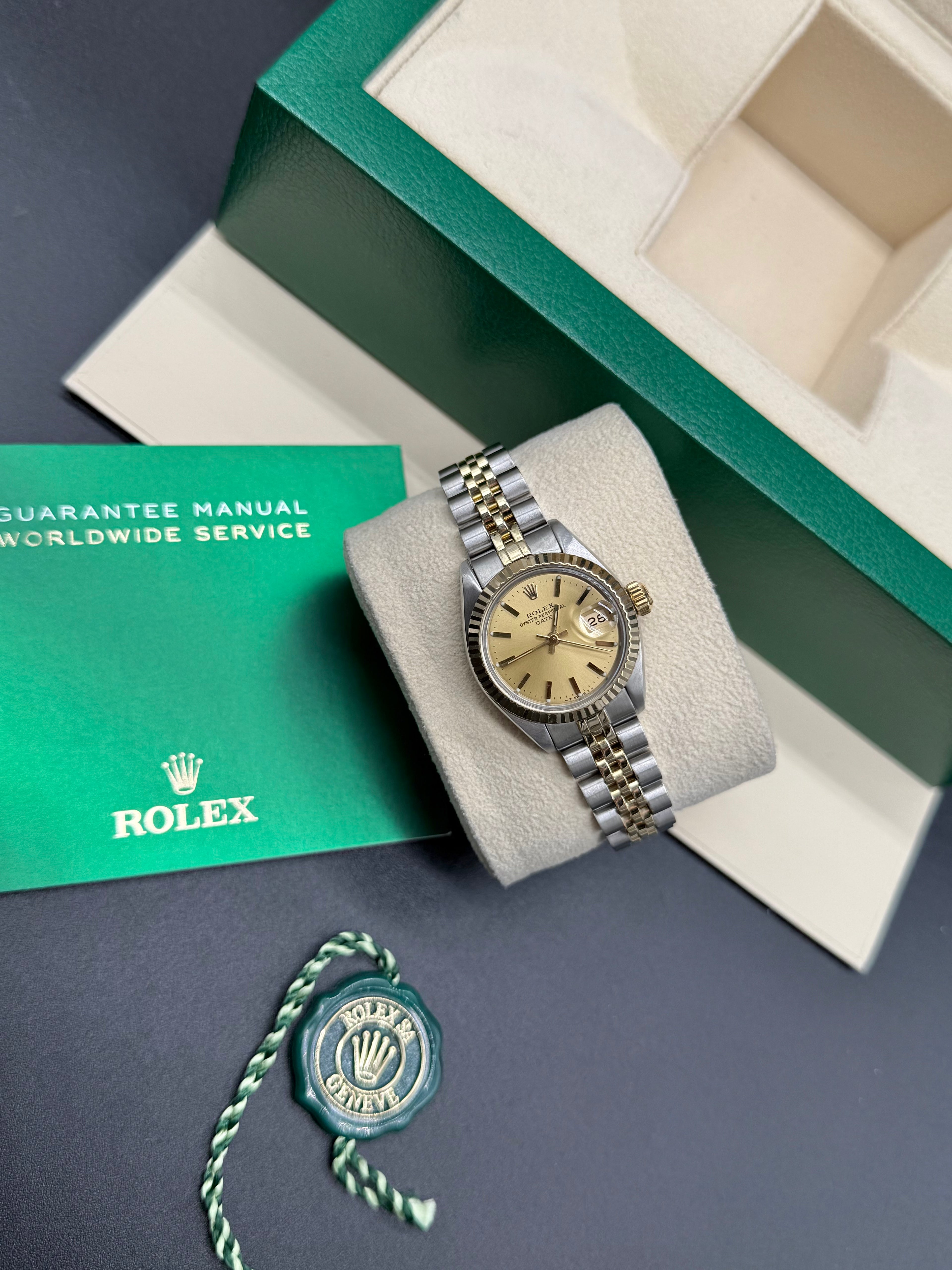 Rolex Oyster Perpetual Date 26mm Two-Tone Steel & 18K Gold Champagne Dial Jubilee Bracelet