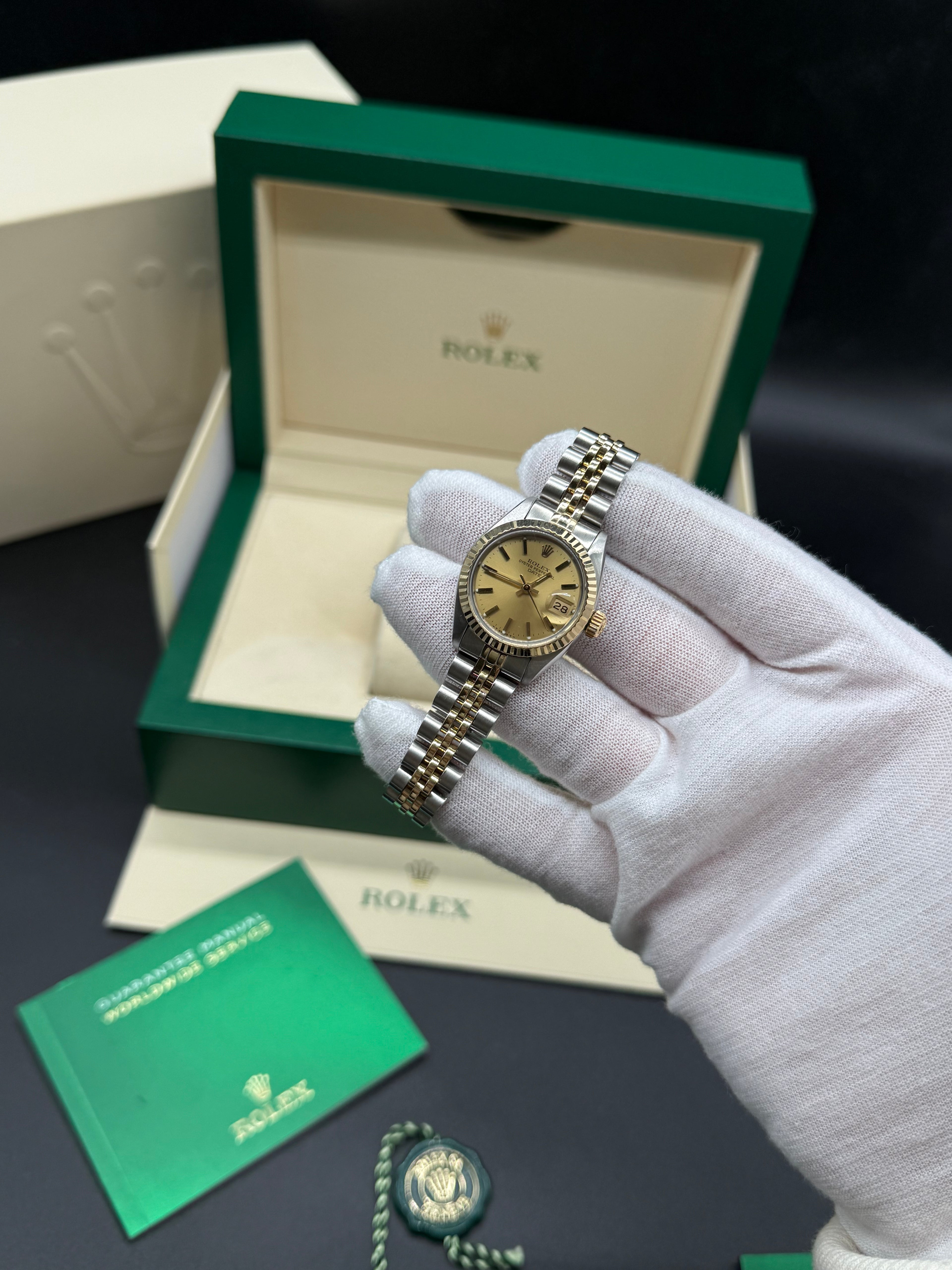 Rolex Oyster Perpetual Date 26mm Two-Tone Steel & 18K Gold Champagne Dial Jubilee Bracelet