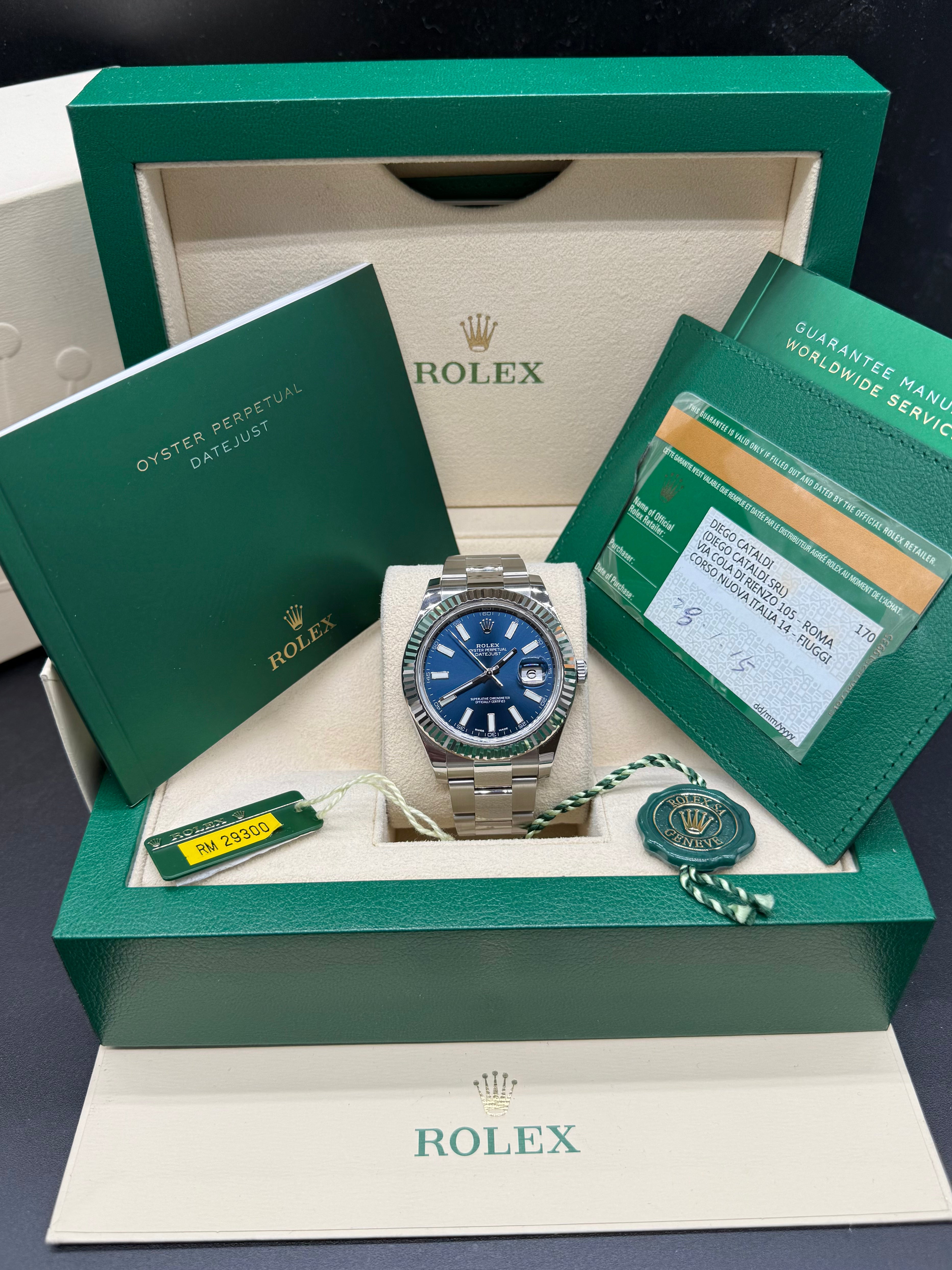 Rolex Datejust 41mm Stainless Steel Blue Dial Fluted Bezel Oyster Bracelet