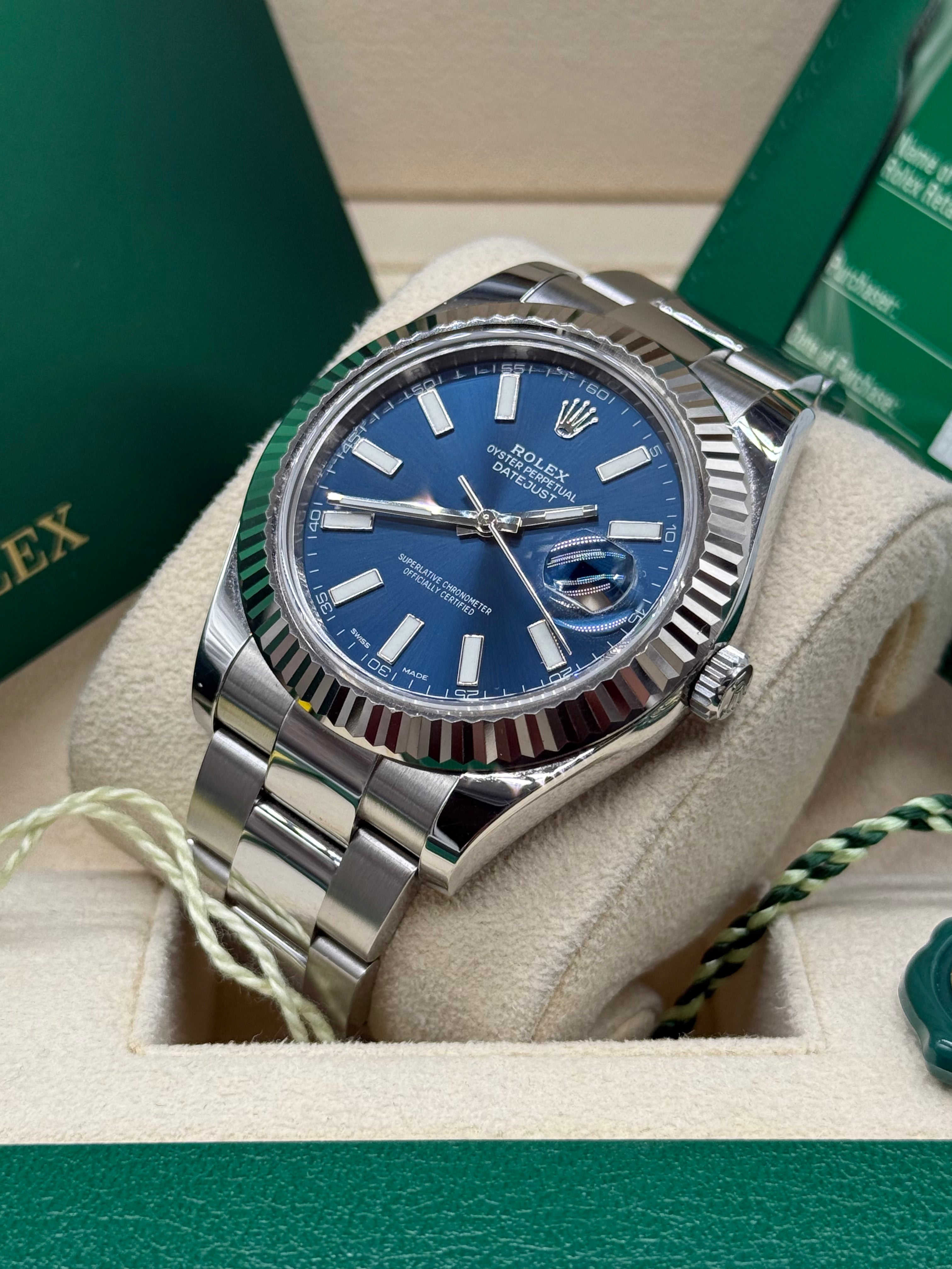Rolex Datejust 41mm Stainless Steel Blue Dial Fluted Bezel Oyster Bracelet