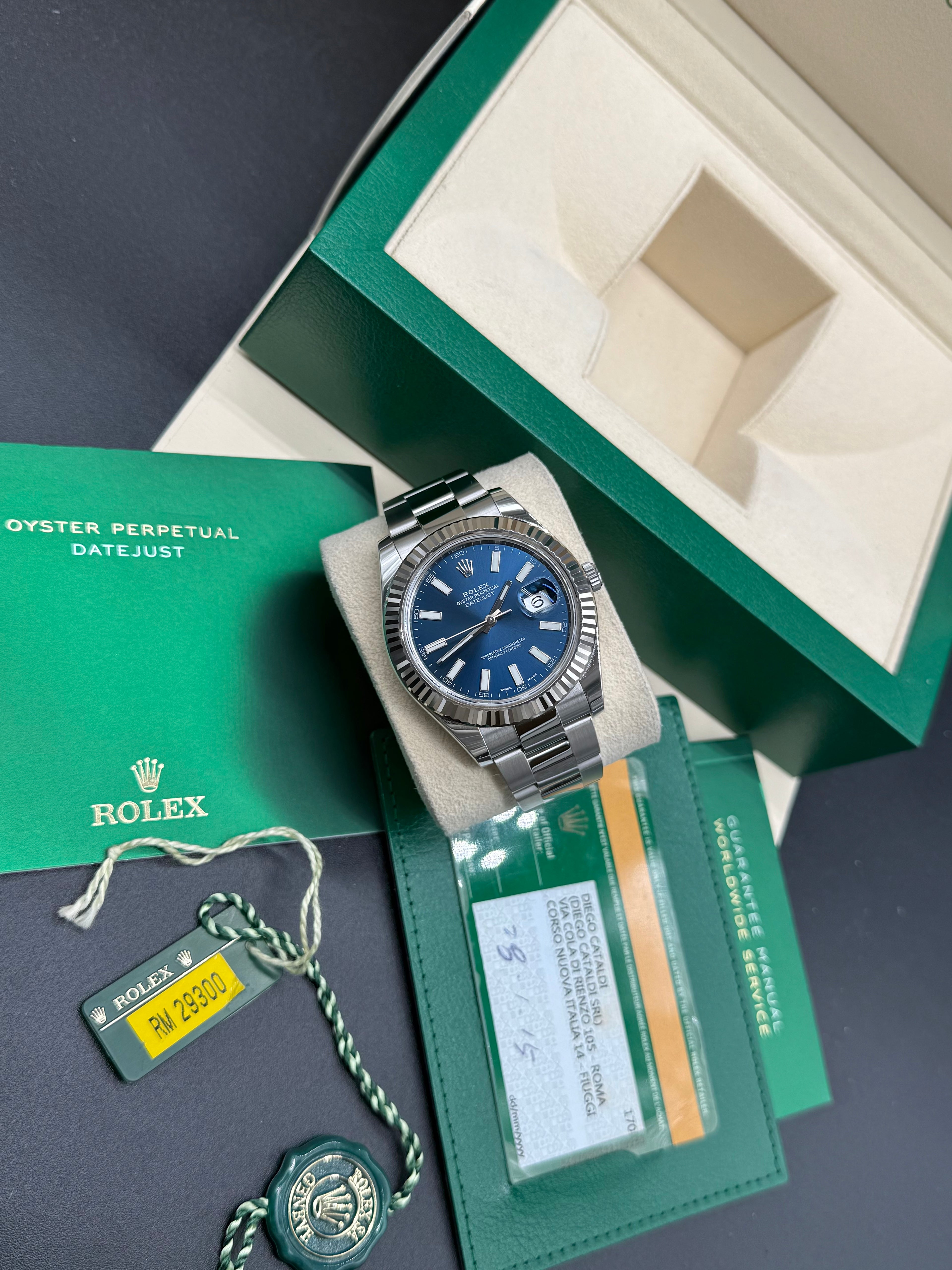 Rolex Datejust 41mm Stainless Steel Blue Dial Fluted Bezel Oyster Bracelet