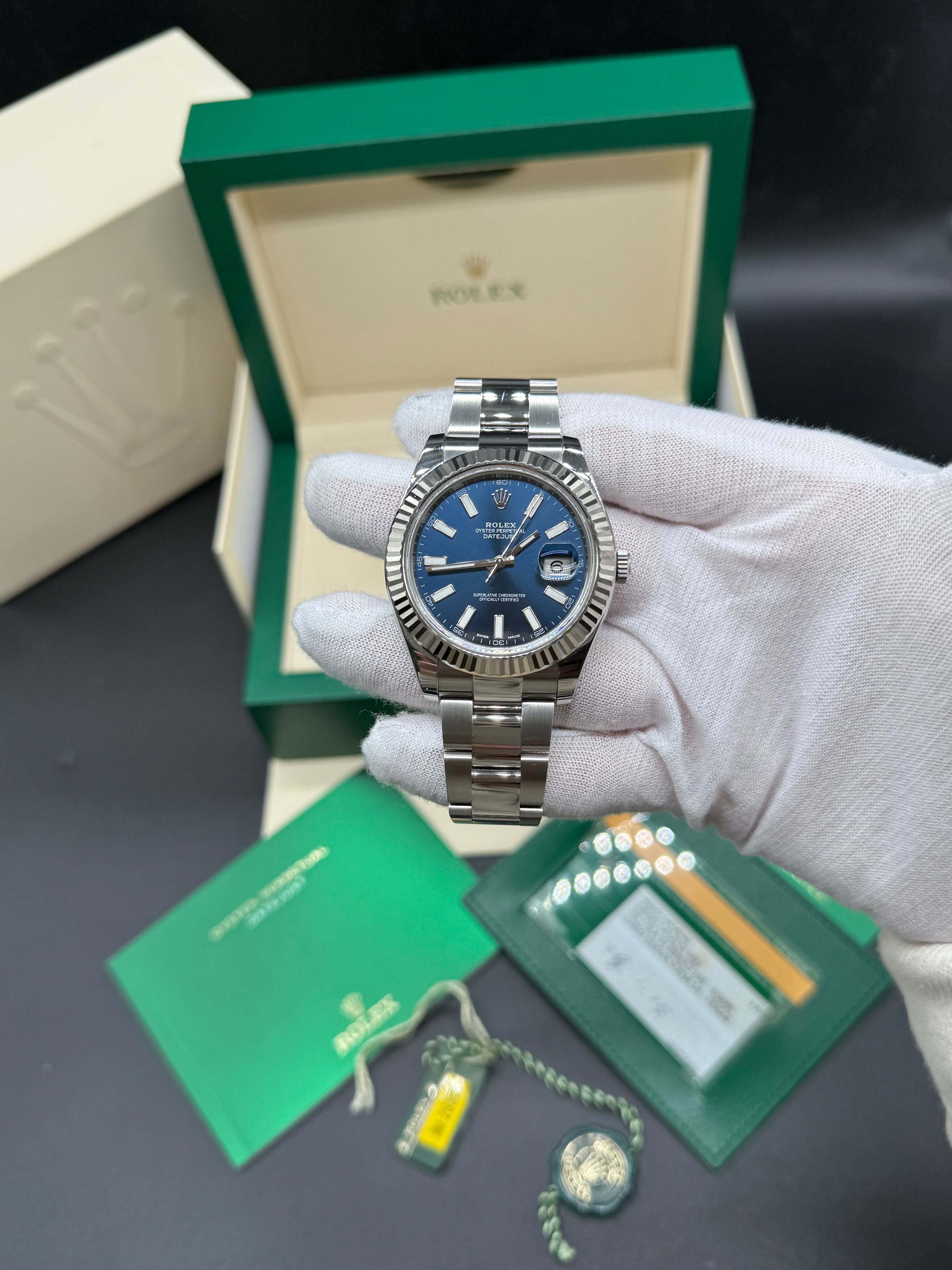 Rolex Datejust 41mm Stainless Steel Blue Dial Fluted Bezel Oyster Bracelet