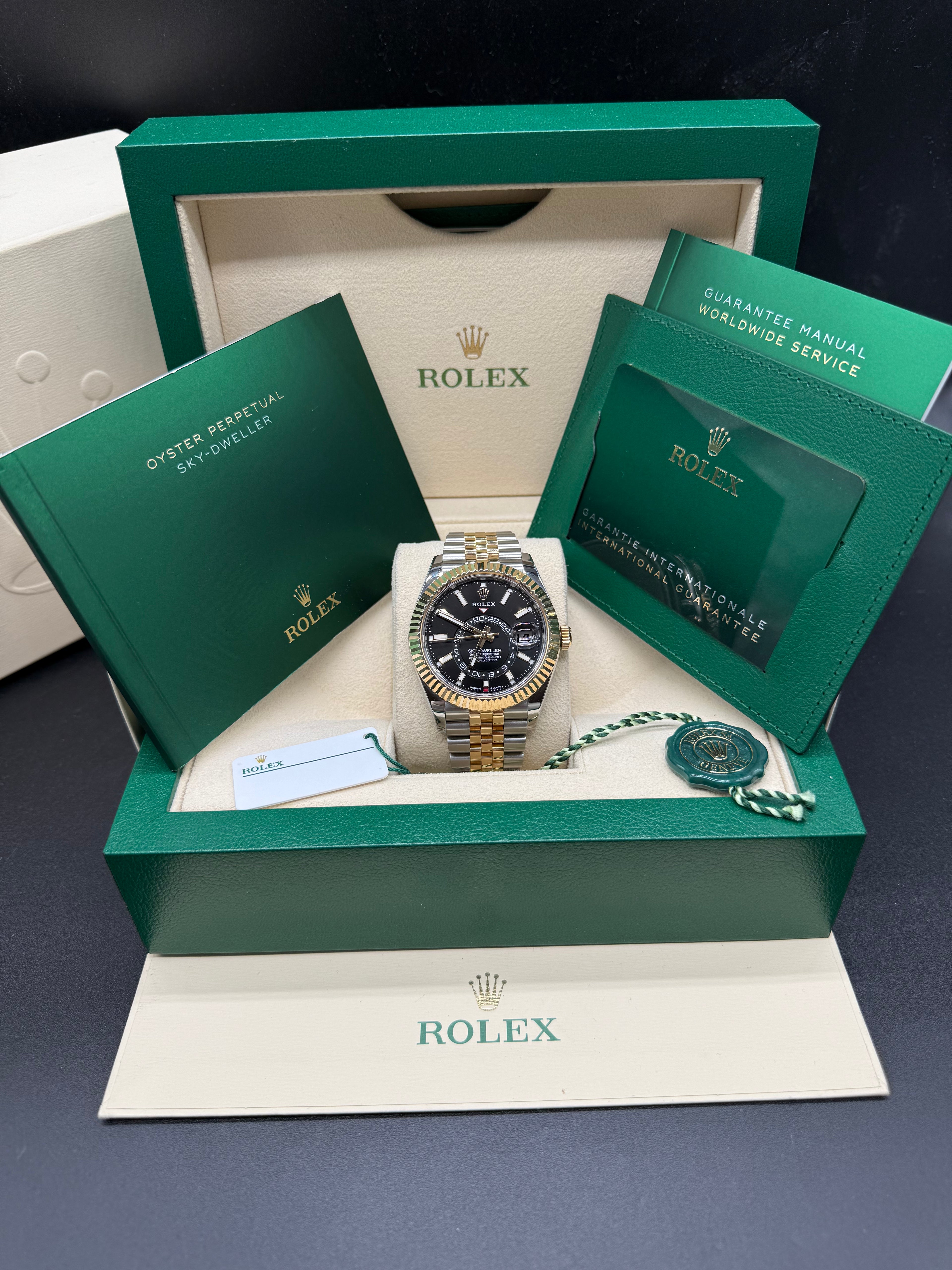 Rolex Sky-Dweller 42mm Two-Tone Stainless Steel & 18K Yellow Gold Black Dial Fluted Bezel Jubilee Bracelet
