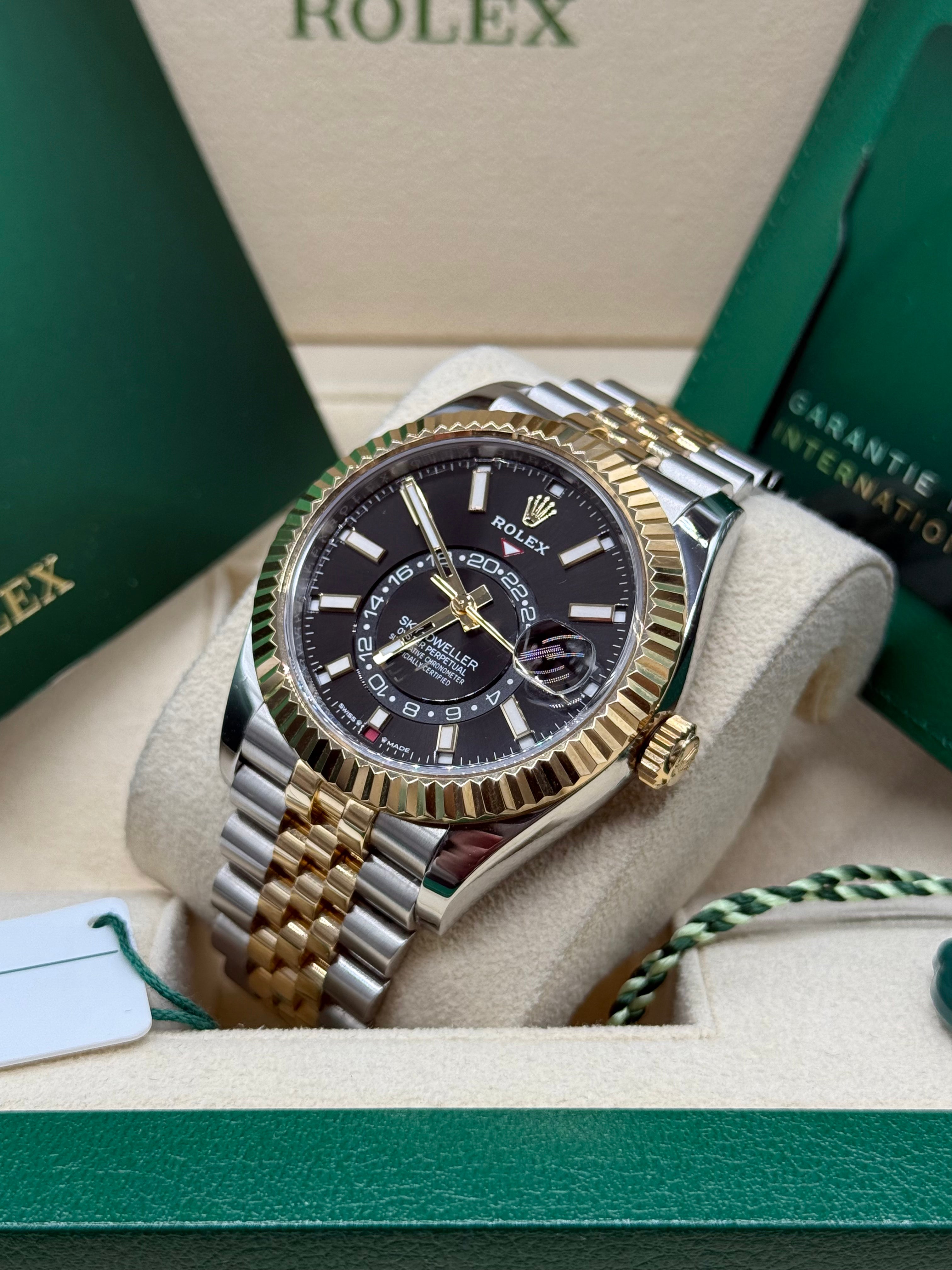 Rolex Sky-Dweller 42mm Two-Tone Stainless Steel & 18K Yellow Gold Black Dial Fluted Bezel Jubilee Bracelet