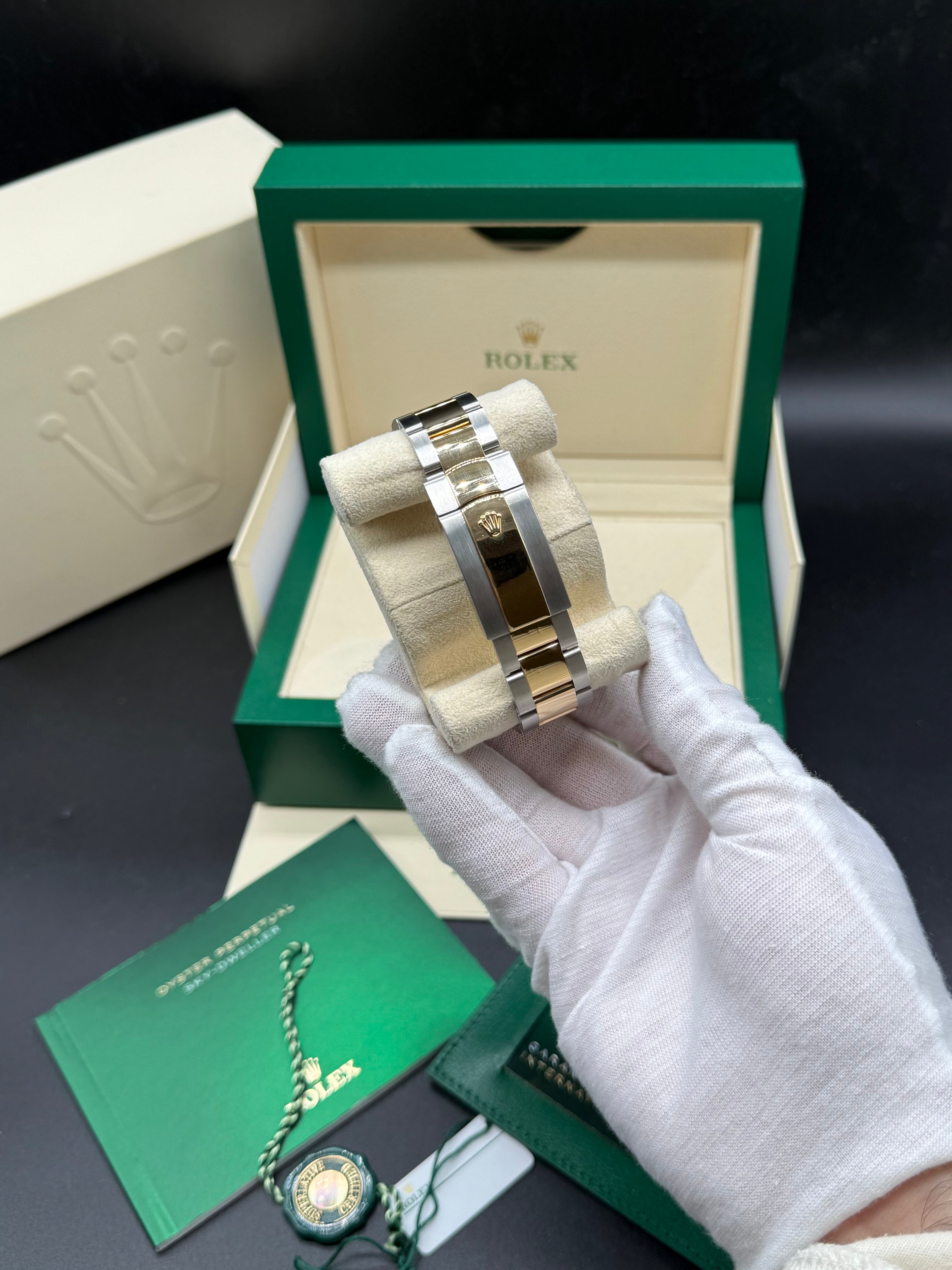 Rolex Sky-Dweller 42mm Two-Tone Stainless Steel & 18K Yellow Gold White Dial Fluted Bezel Oyster Bracelet