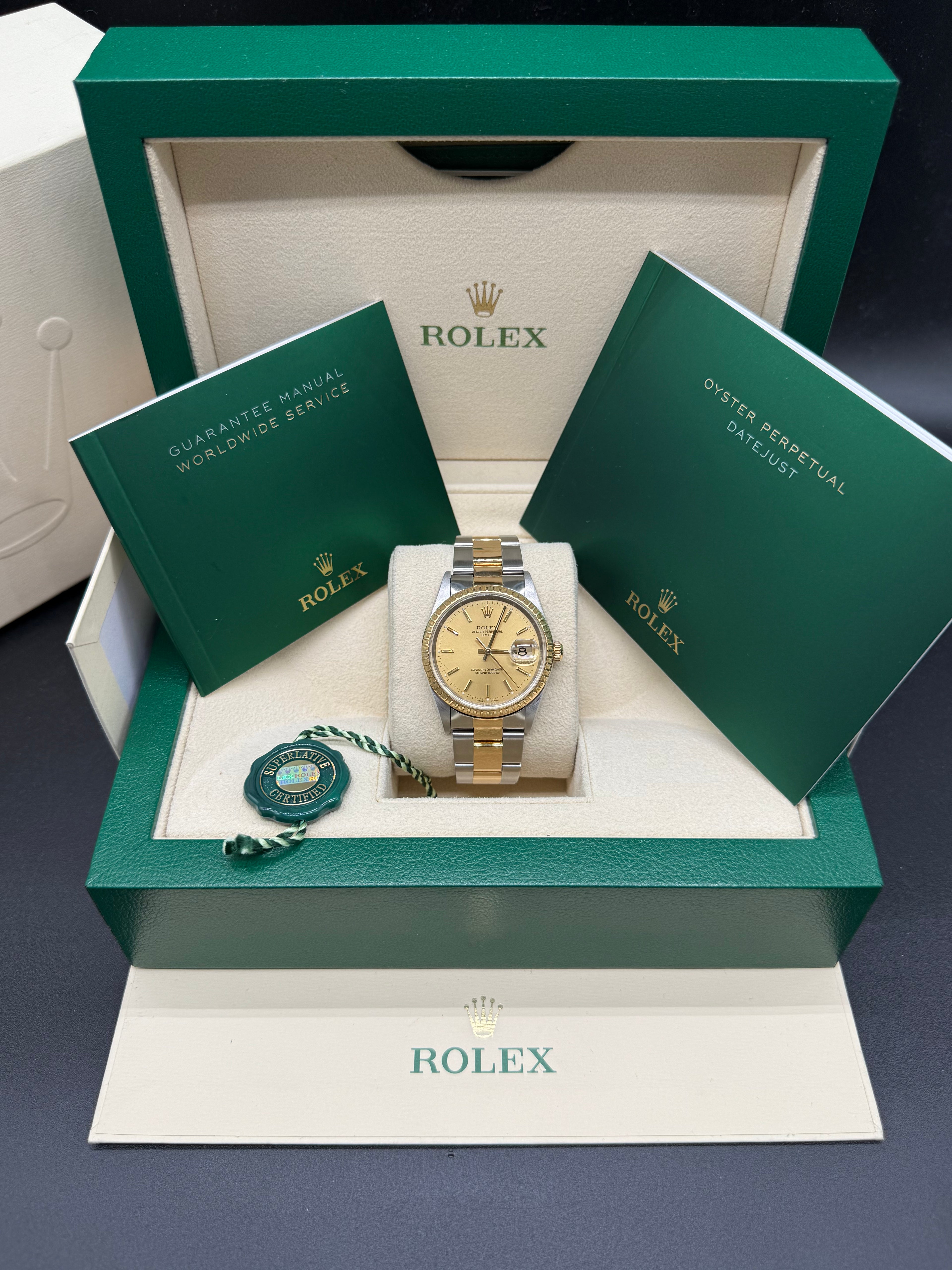 Rolex Oyster Perpetual Date 34mm Two-Tone Stainless Steel & 18K Yellow Gold Champagne Dial