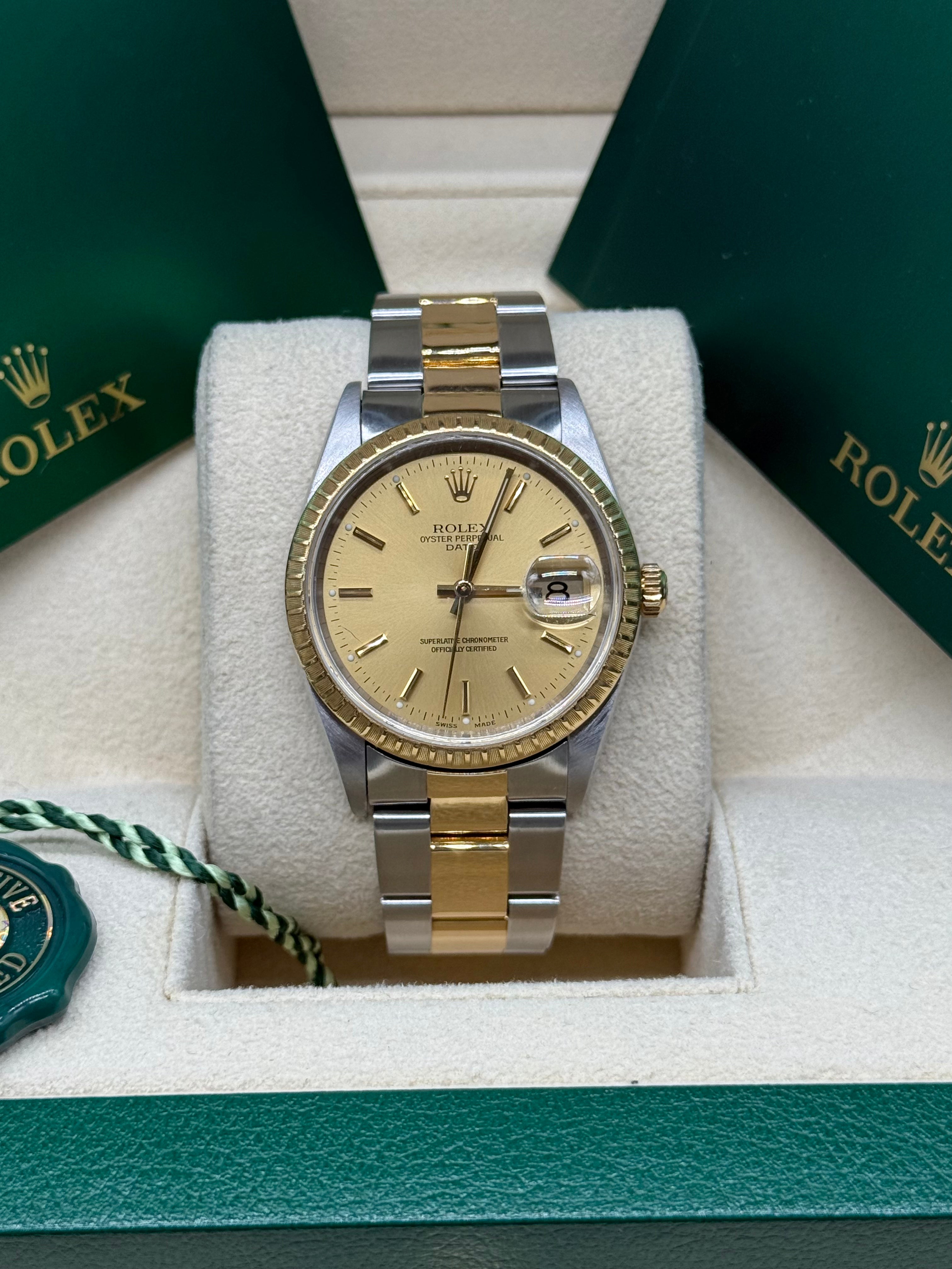 Rolex Oyster Perpetual Date 34mm Two-Tone Stainless Steel & 18K Yellow Gold Champagne Dial