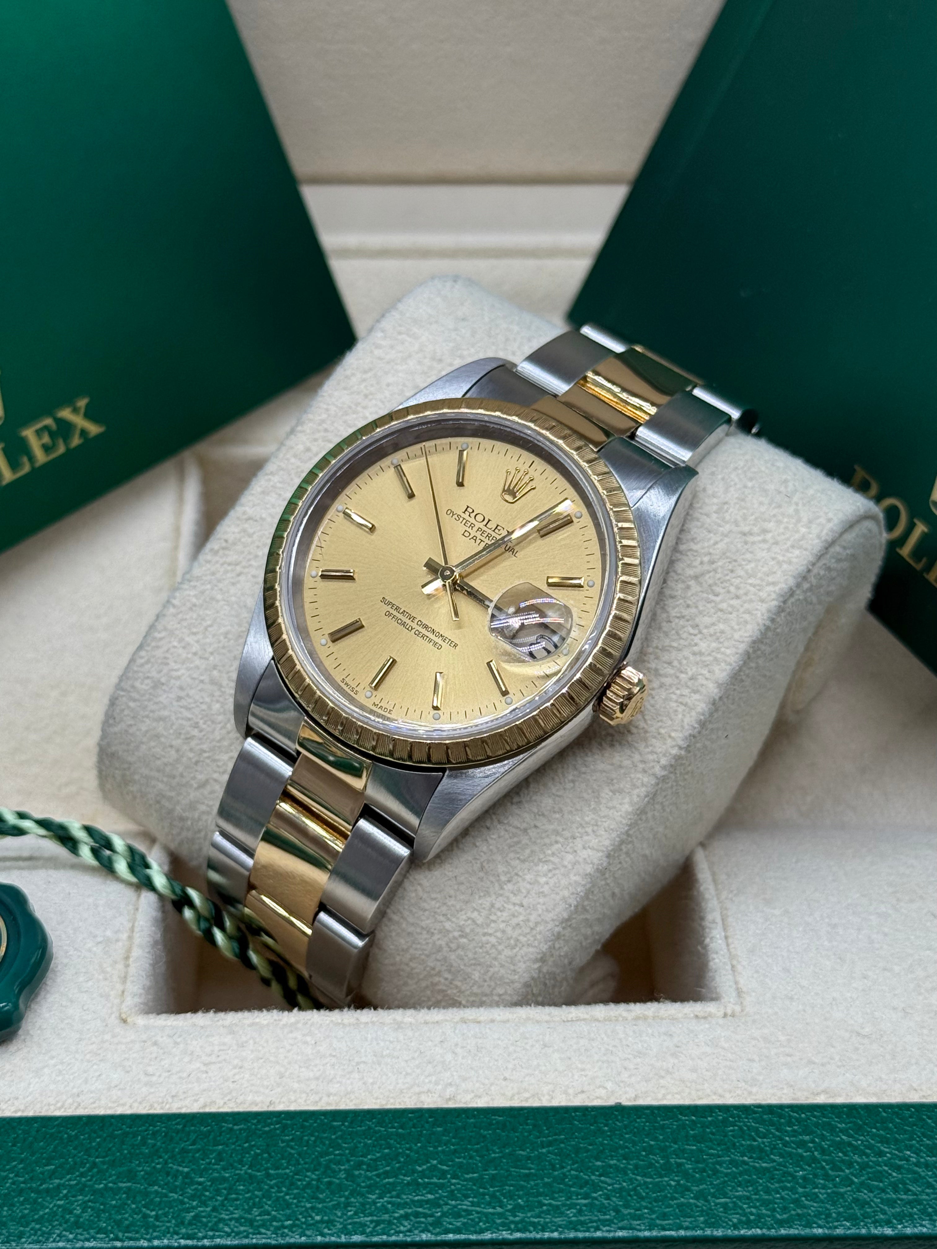 Rolex Oyster Perpetual Date 34mm Two-Tone Stainless Steel & 18K Yellow Gold Champagne Dial