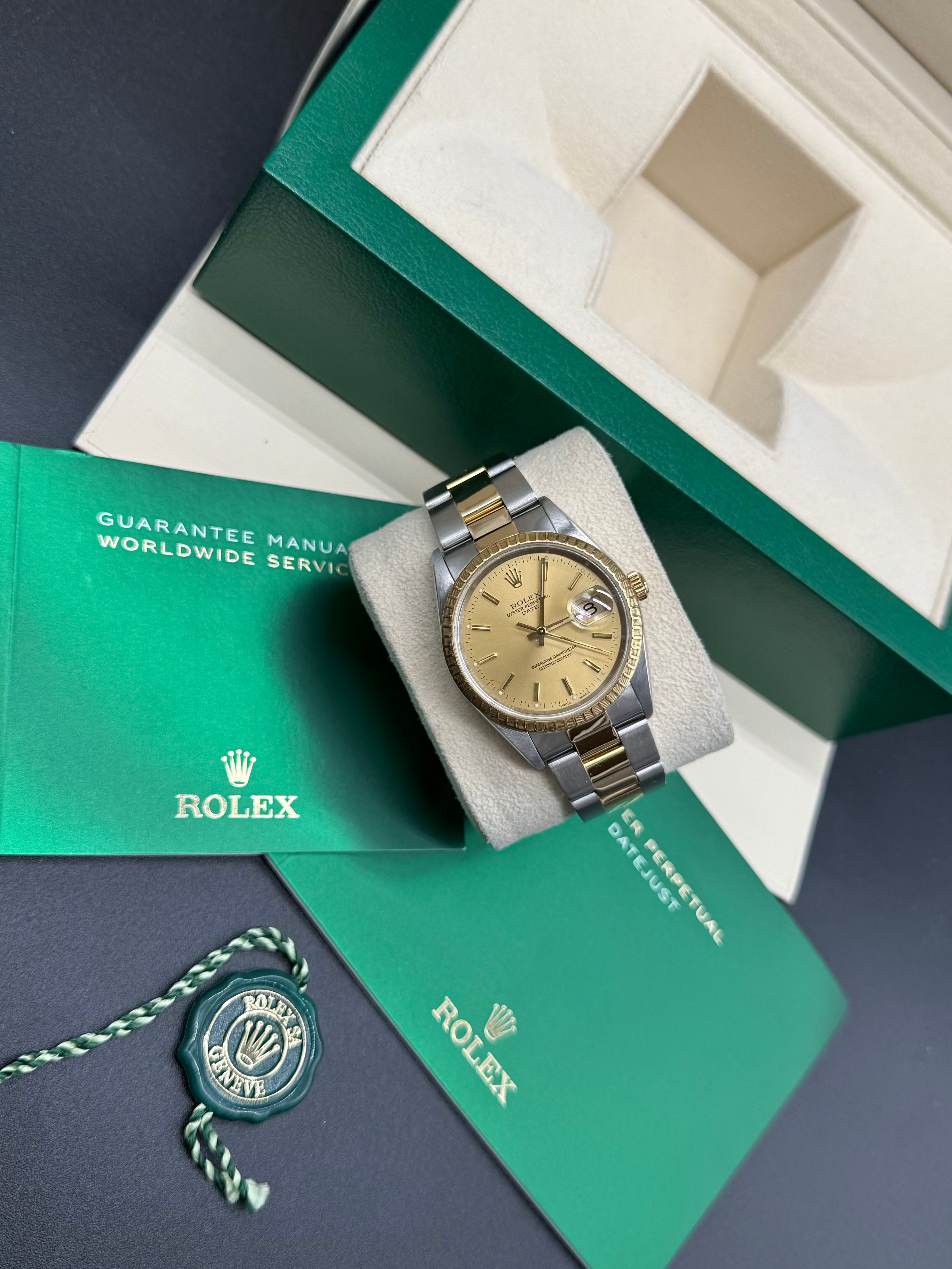 Rolex Oyster Perpetual Date 34mm Two-Tone Stainless Steel & 18K Yellow Gold Champagne Dial