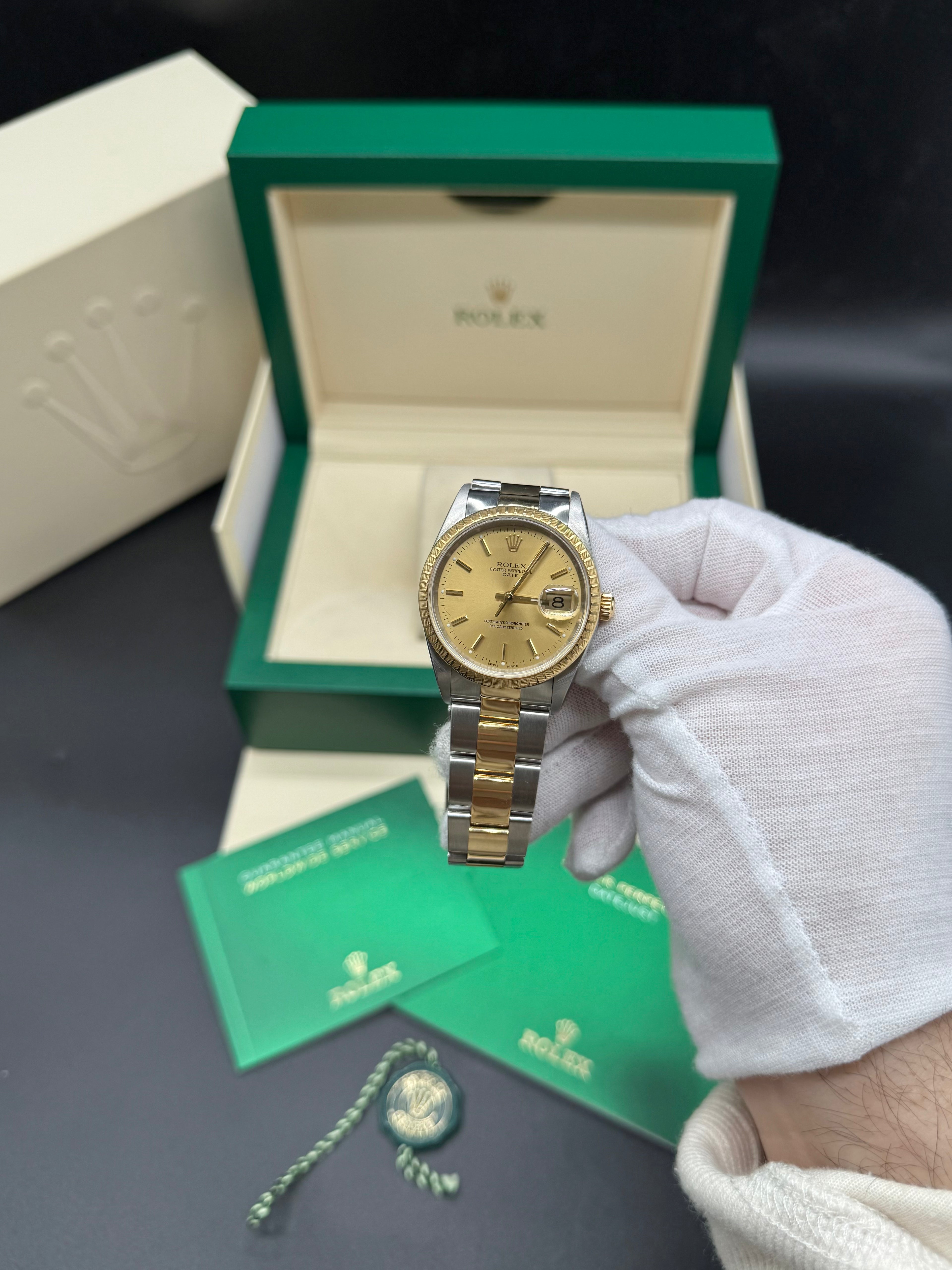Rolex Oyster Perpetual Date 34mm Two-Tone Stainless Steel & 18K Yellow Gold Champagne Dial