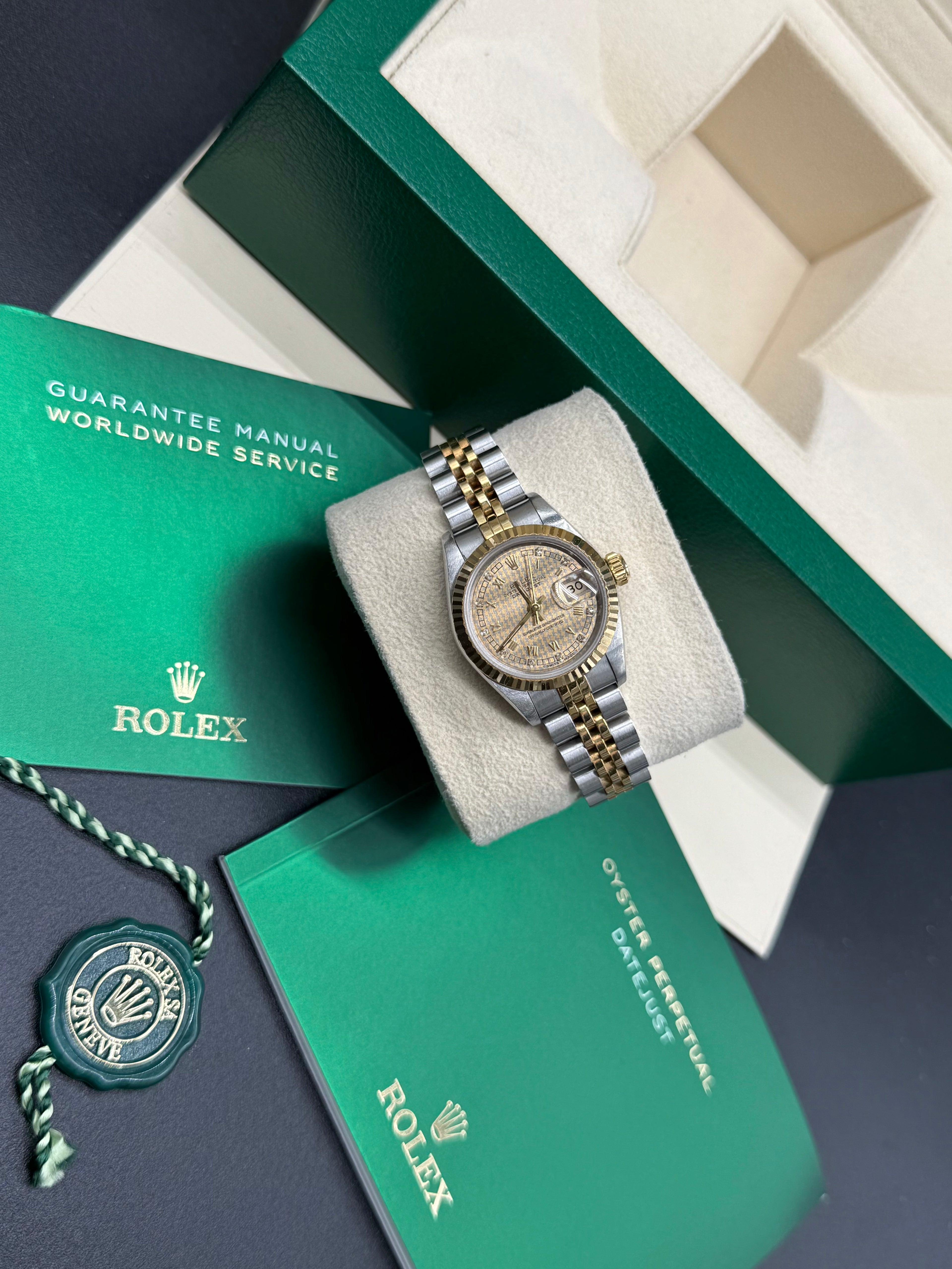 Rolex Lady-Datejust 26mm Two-Tone Steel & 18K Gold Champagne Houndstooth Diamond Dial Jubilee Bracelet