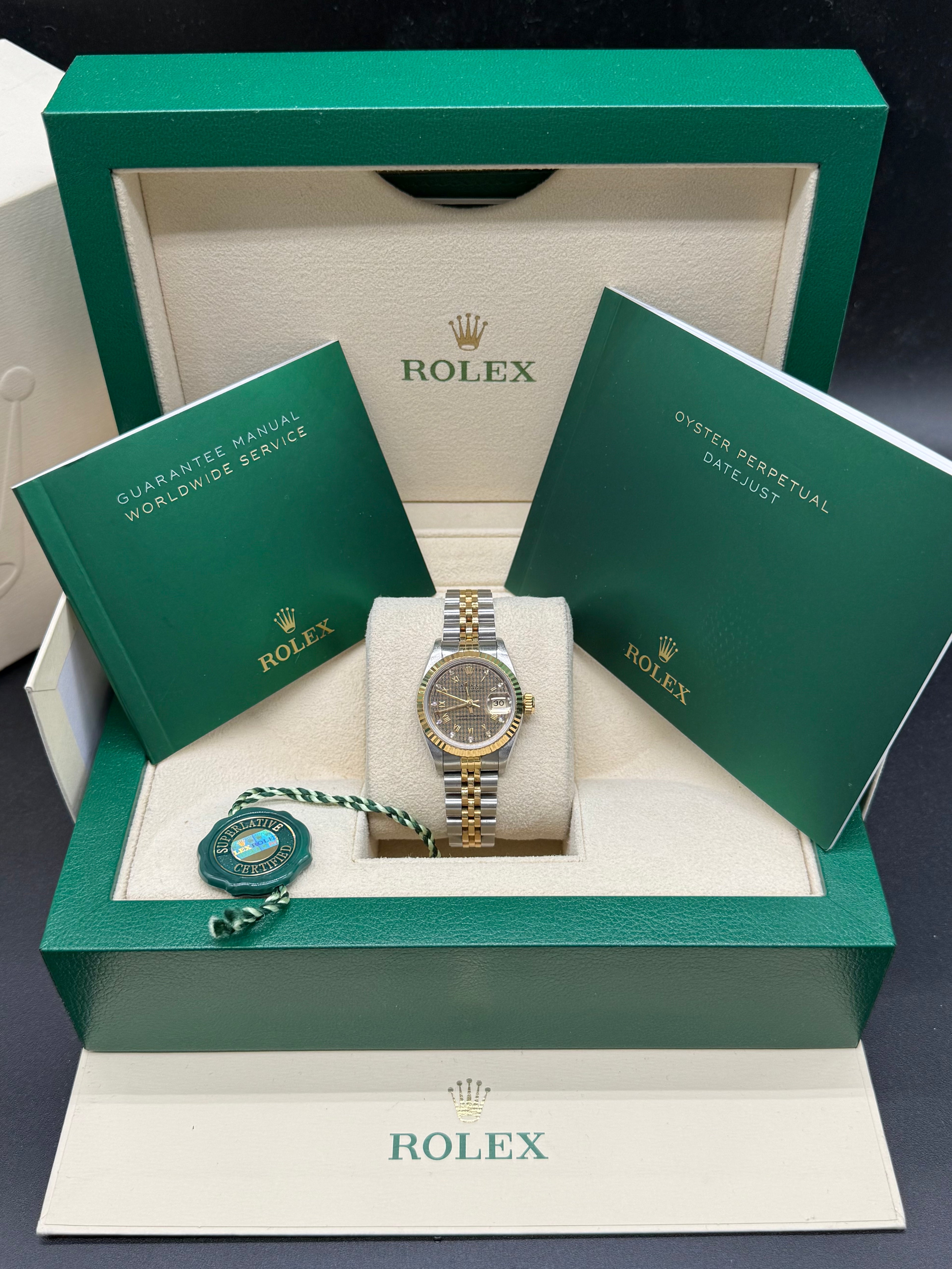 Rolex Lady-Datejust 26mm Two-Tone Steel & 18K Gold Champagne Houndstooth Diamond Dial Jubilee Bracelet