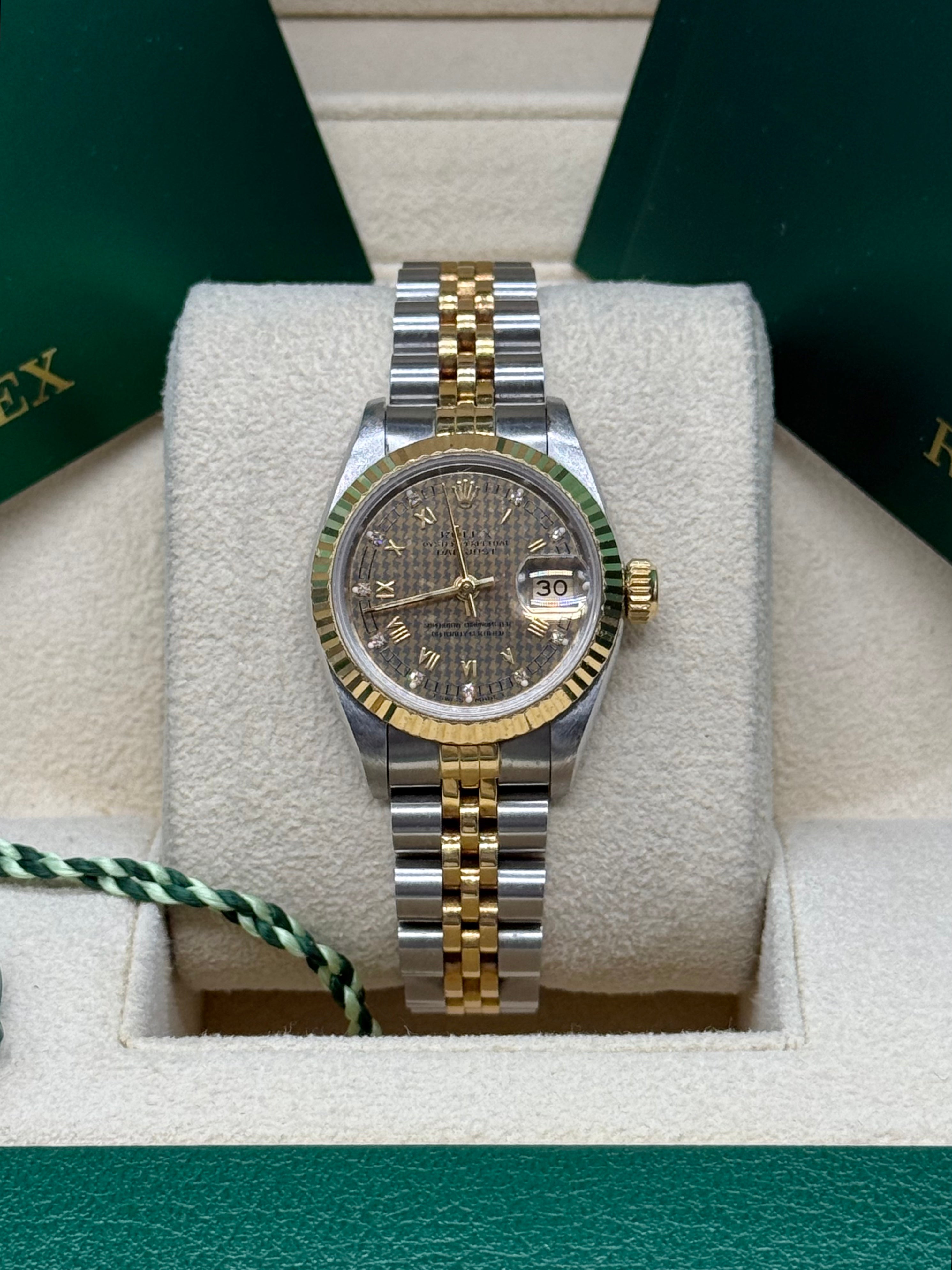 Rolex Lady-Datejust 26mm Two-Tone Steel & 18K Gold Champagne Houndstooth Diamond Dial Jubilee Bracelet