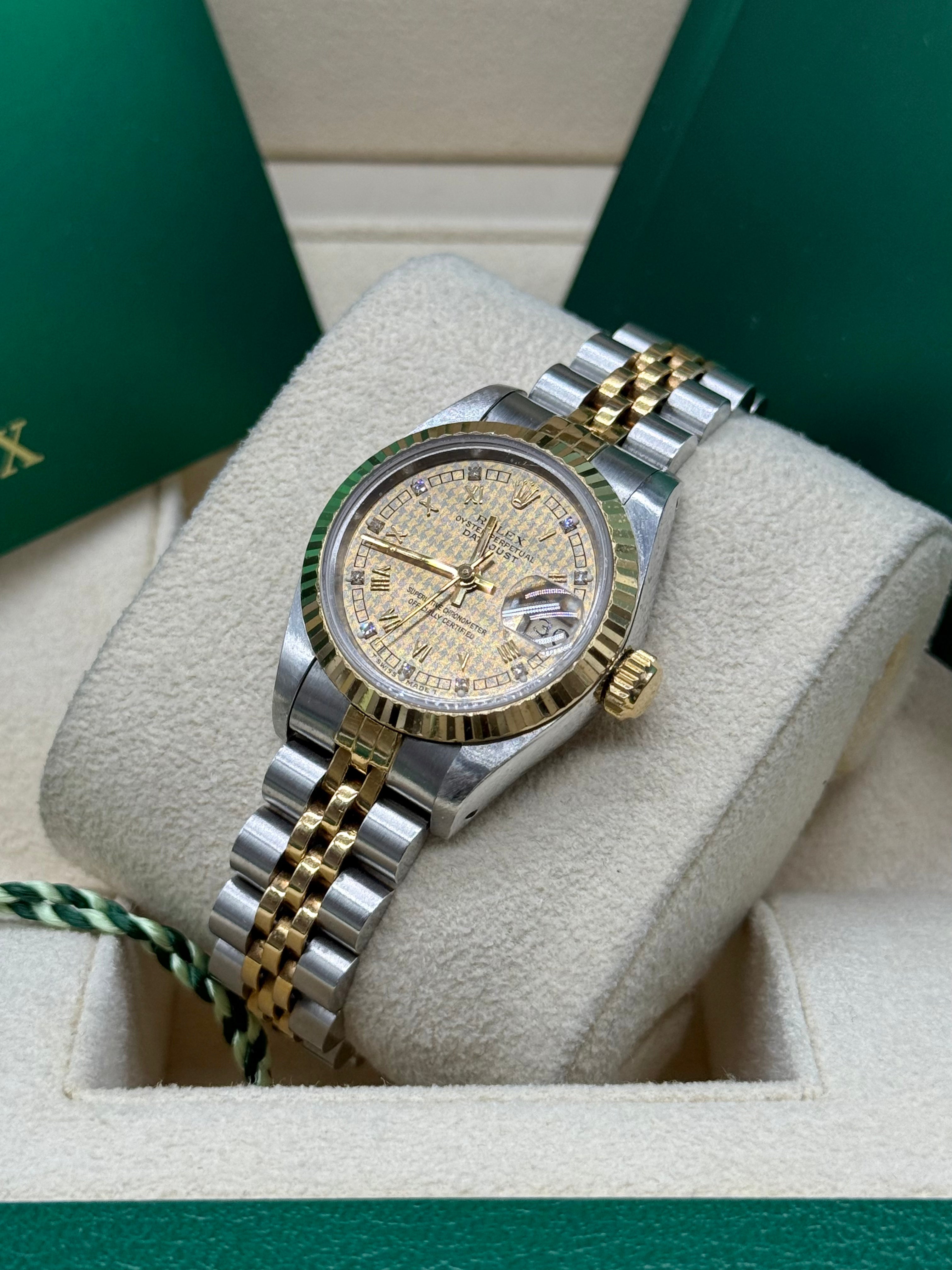 Rolex Lady-Datejust 26mm Two-Tone Steel & 18K Gold Champagne Houndstooth Diamond Dial Jubilee Bracelet