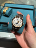 Jaeger-LeCoultre Master Calendar Moonphase Rose Gold Silver Dial Brown Leather Strap