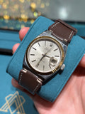 Rolex Datejust OysterQuartz Two-Tone Steel & Gold Silver Dial Brown Leather Strap
