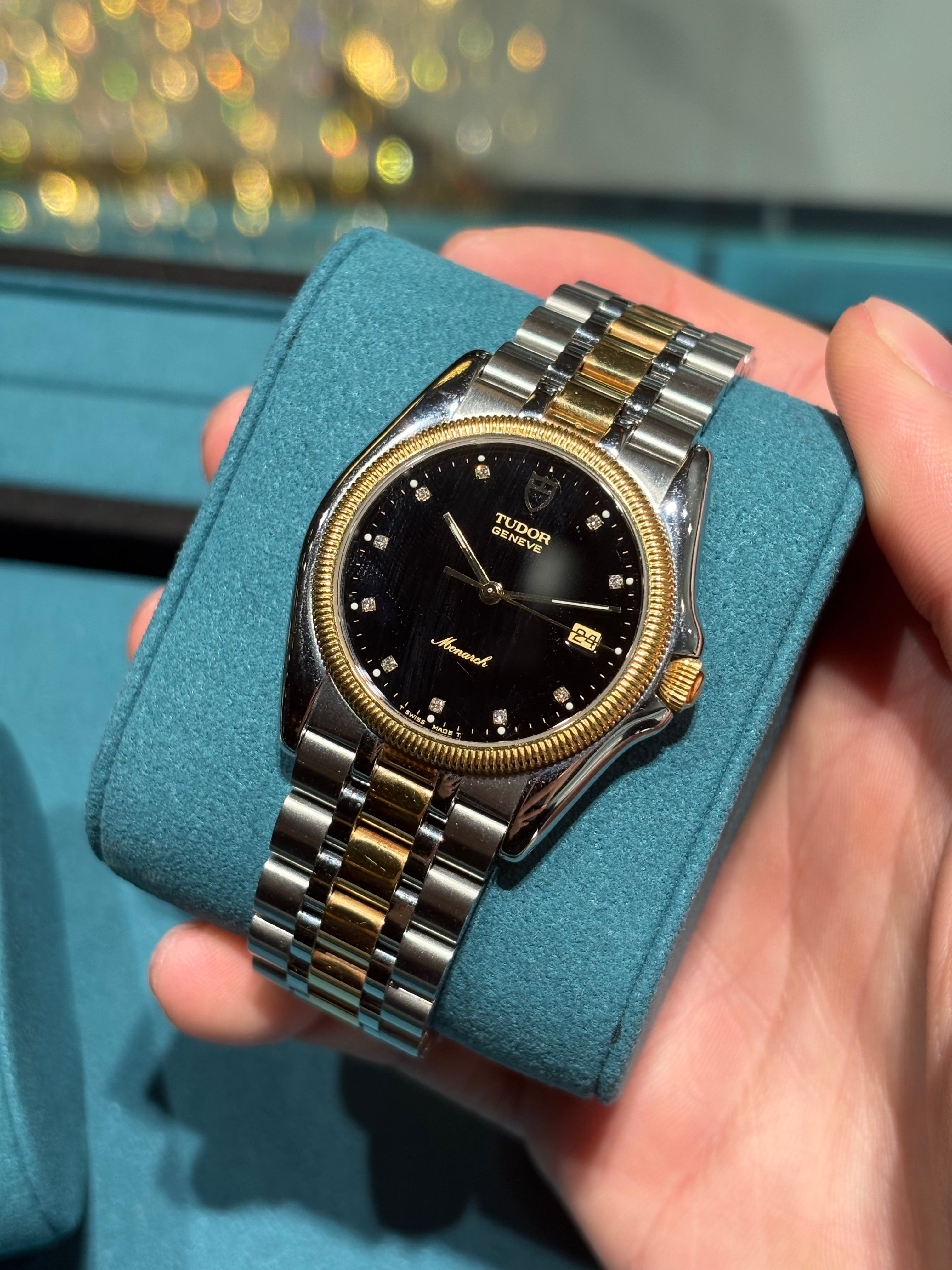 Tudor Monarch Two-Tone Black Diamond Dial Jubilee Bracelet