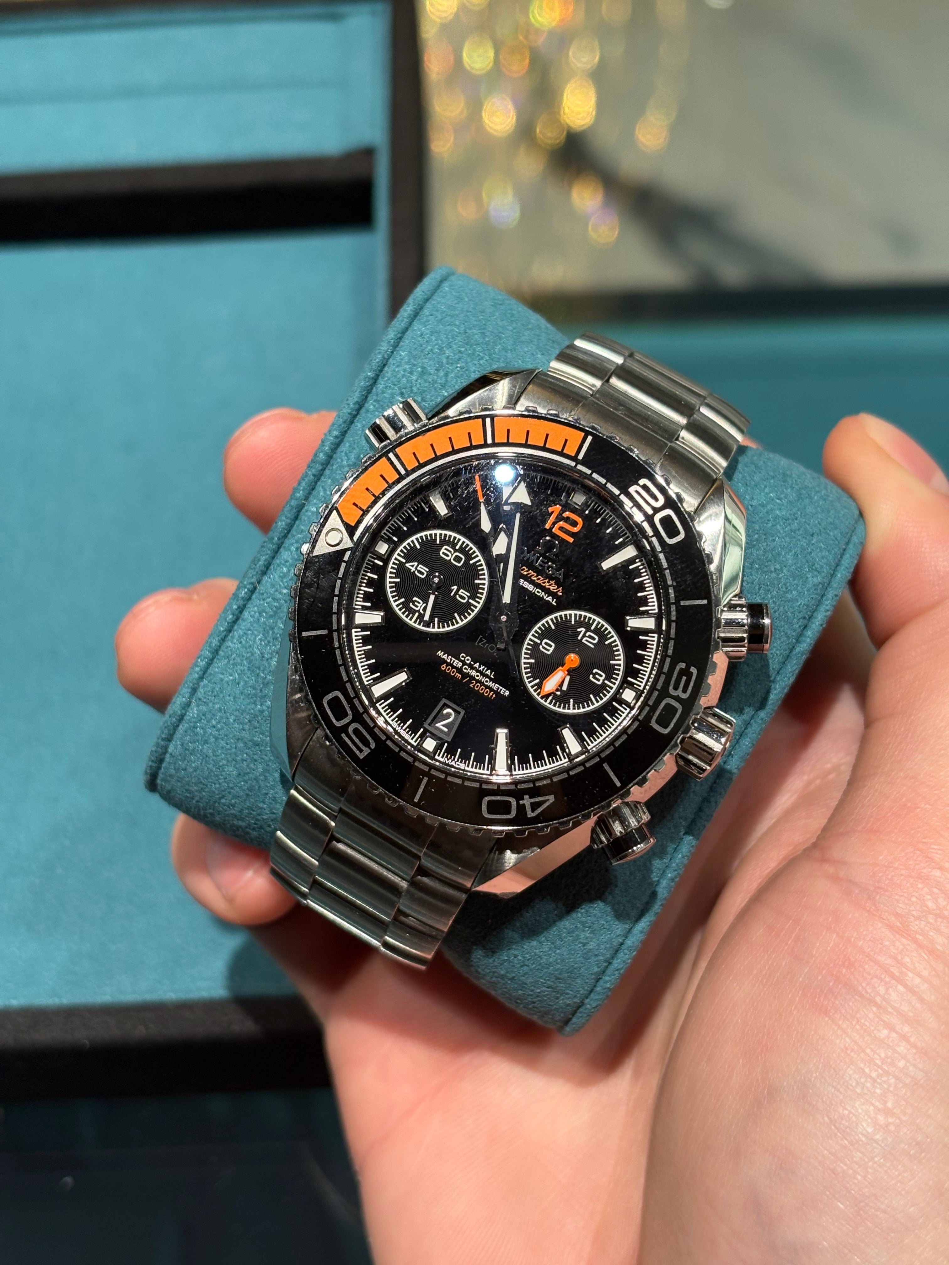 Omega Seamaster Planet Ocean Co-Axial Chronograph Steel Black & Orange Dial Steel Bracelet