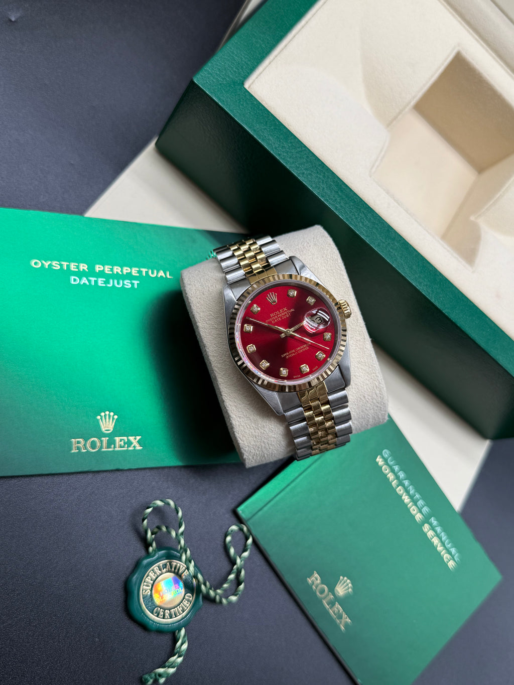 Rolex Datejust 36mm Two-Tone Stainless Steel & 18K Yellow Gold Red Diamond Dial