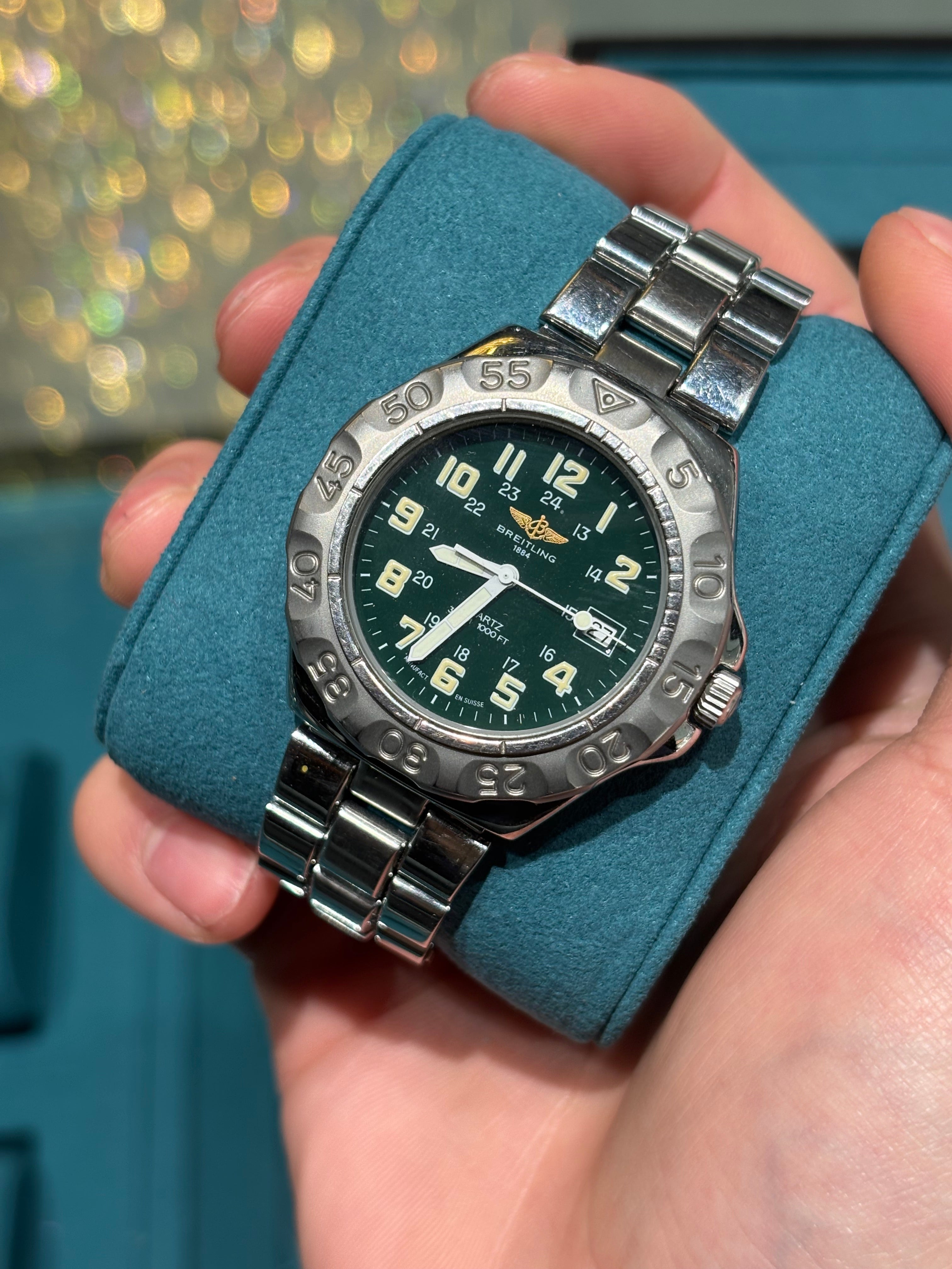 【美品】BREITLING COLT AUTMATIC Breitling Colt Quartz Steel Green Dial Steel Bracelet – Adonia