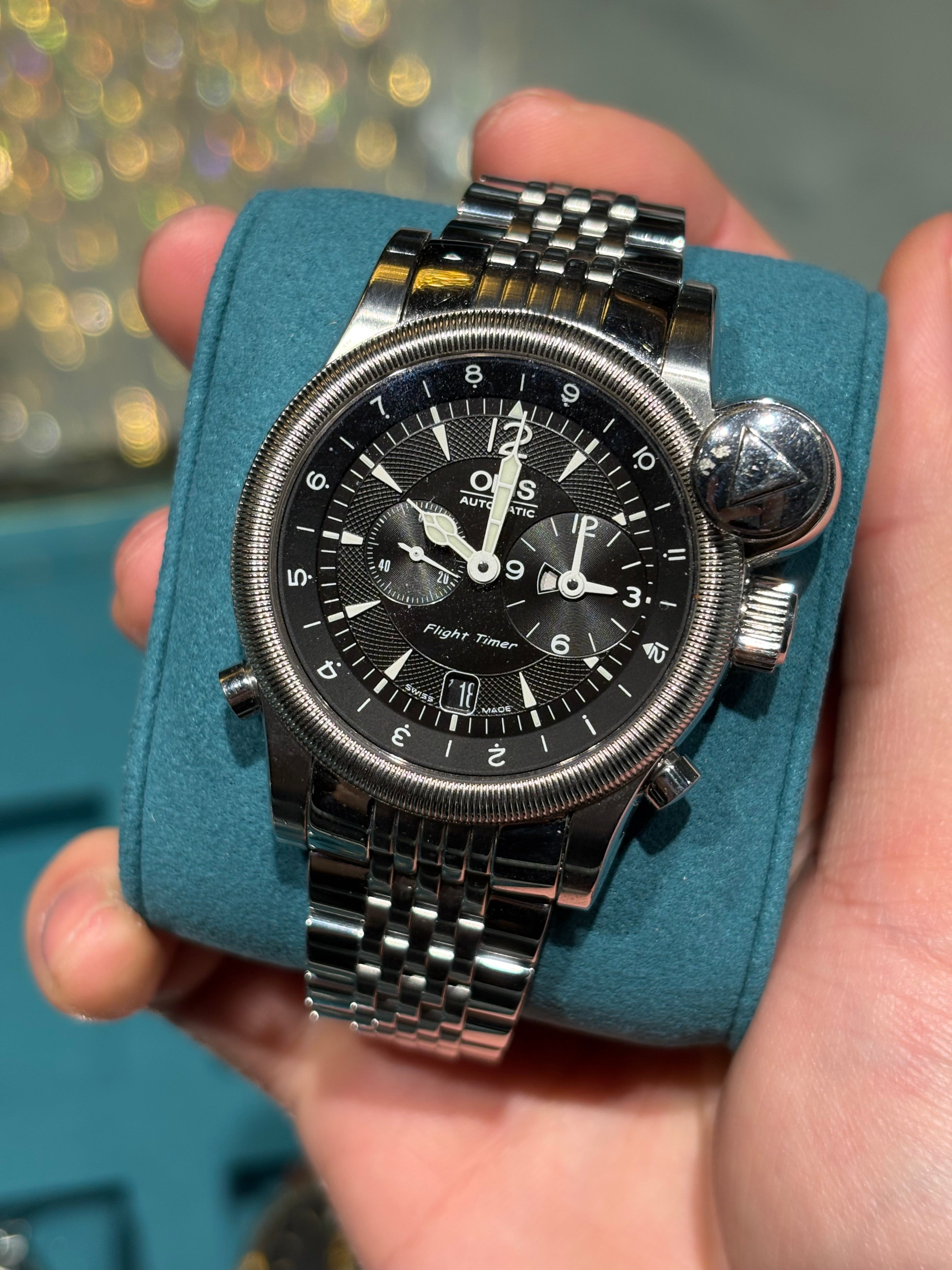 Oris Flight Timer Automatic Steel Black Dial Steel Bracelet