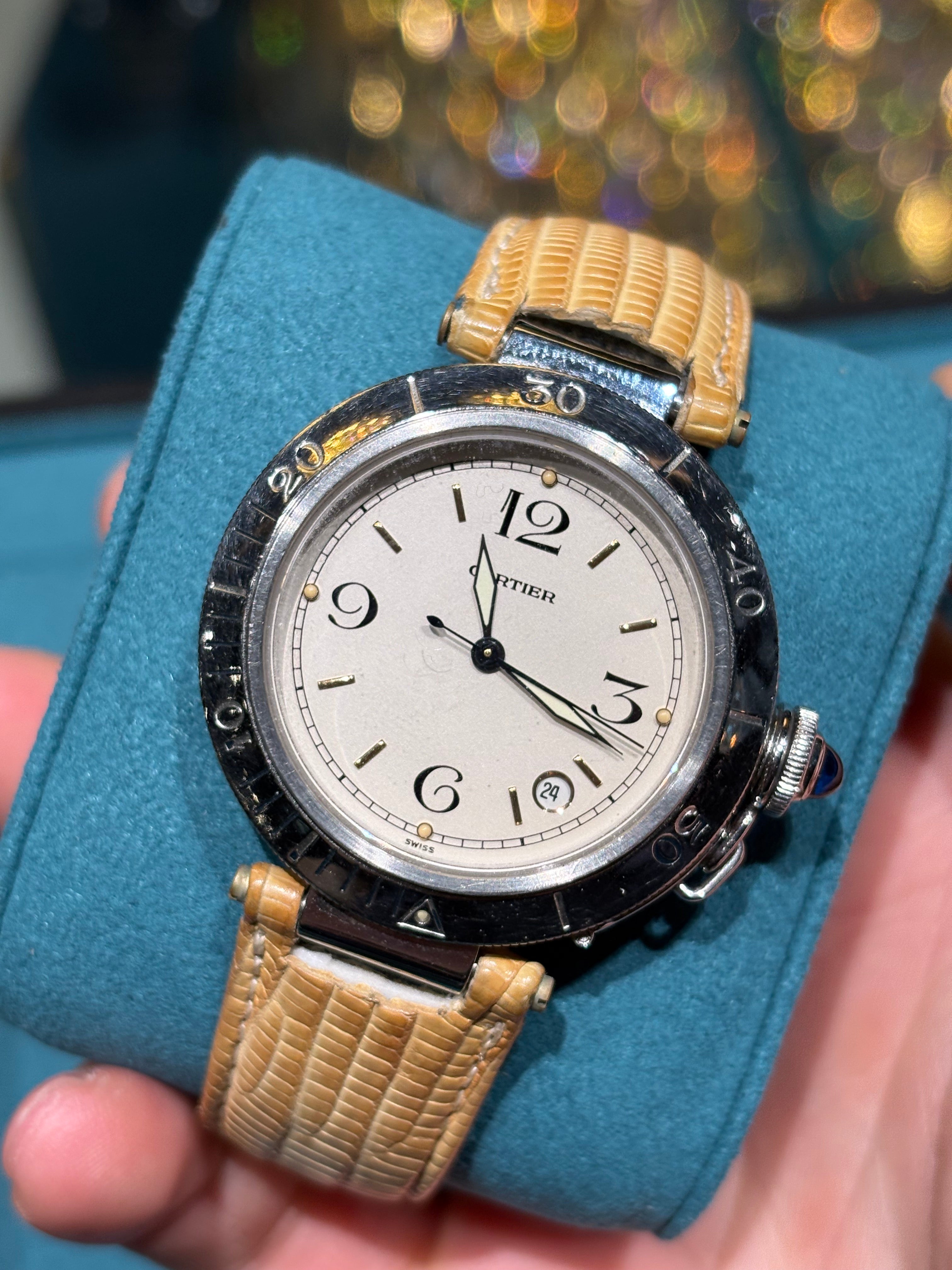 Cartier Pasha de Cartier 38mm Vintage Steel Ivory Dial Rotating Bezel