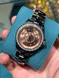 Chanel J12 38mm Black Ceramic Diamond Bezel Rose Pink Dial Diamond Markers