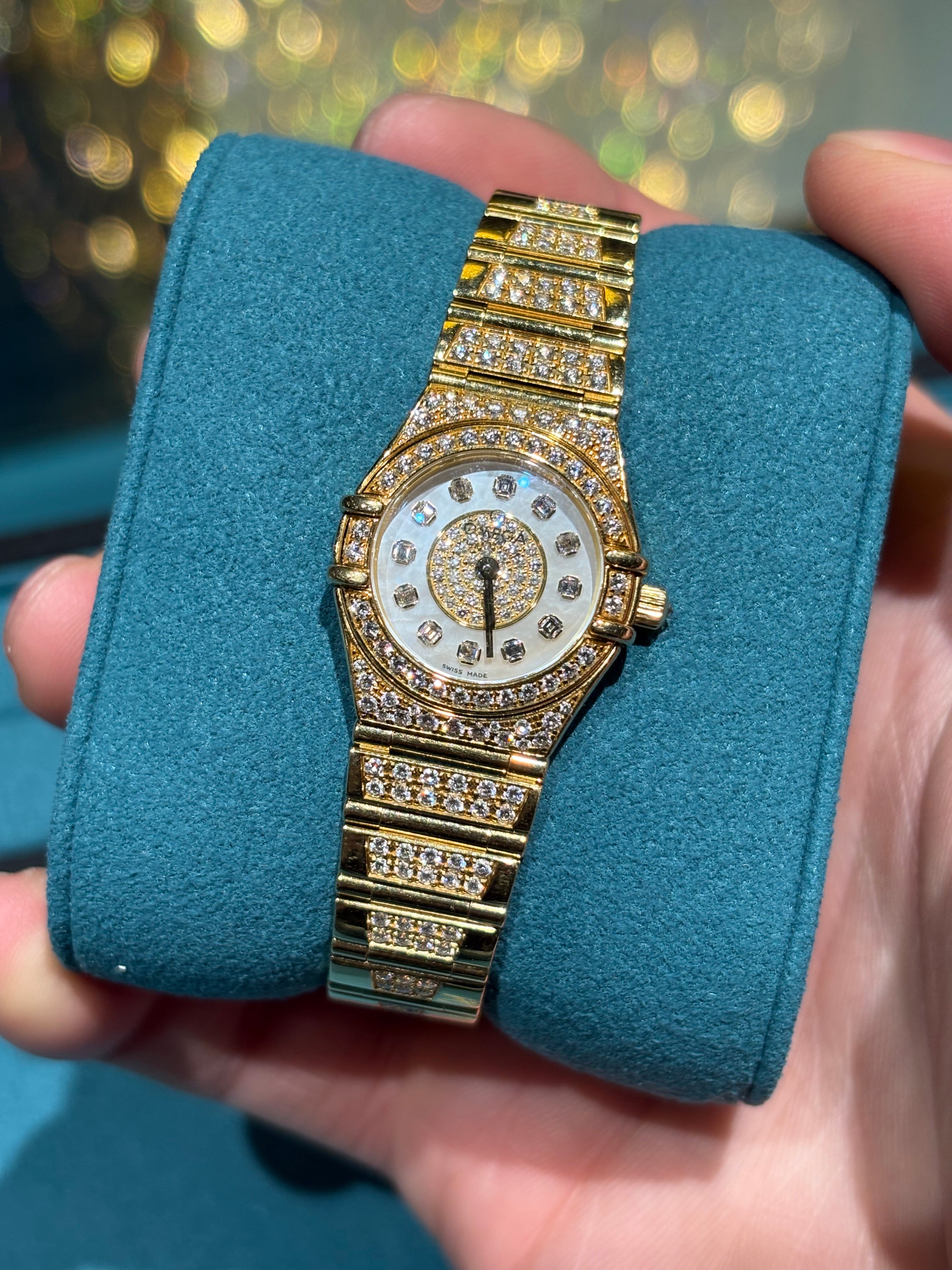 Omega Constellation 22mm 18K Yellow Gold Full Diamond Pavé MOP Dial Full Diamond Bracelet