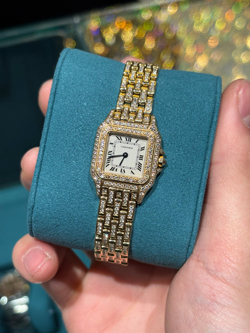 Cartier Panthère de Cartier Small 18K Yellow Gold Full Diamond Bezel and Bracelet Ivory Dial at Adonia Jewellers in Yorkville, Toronto