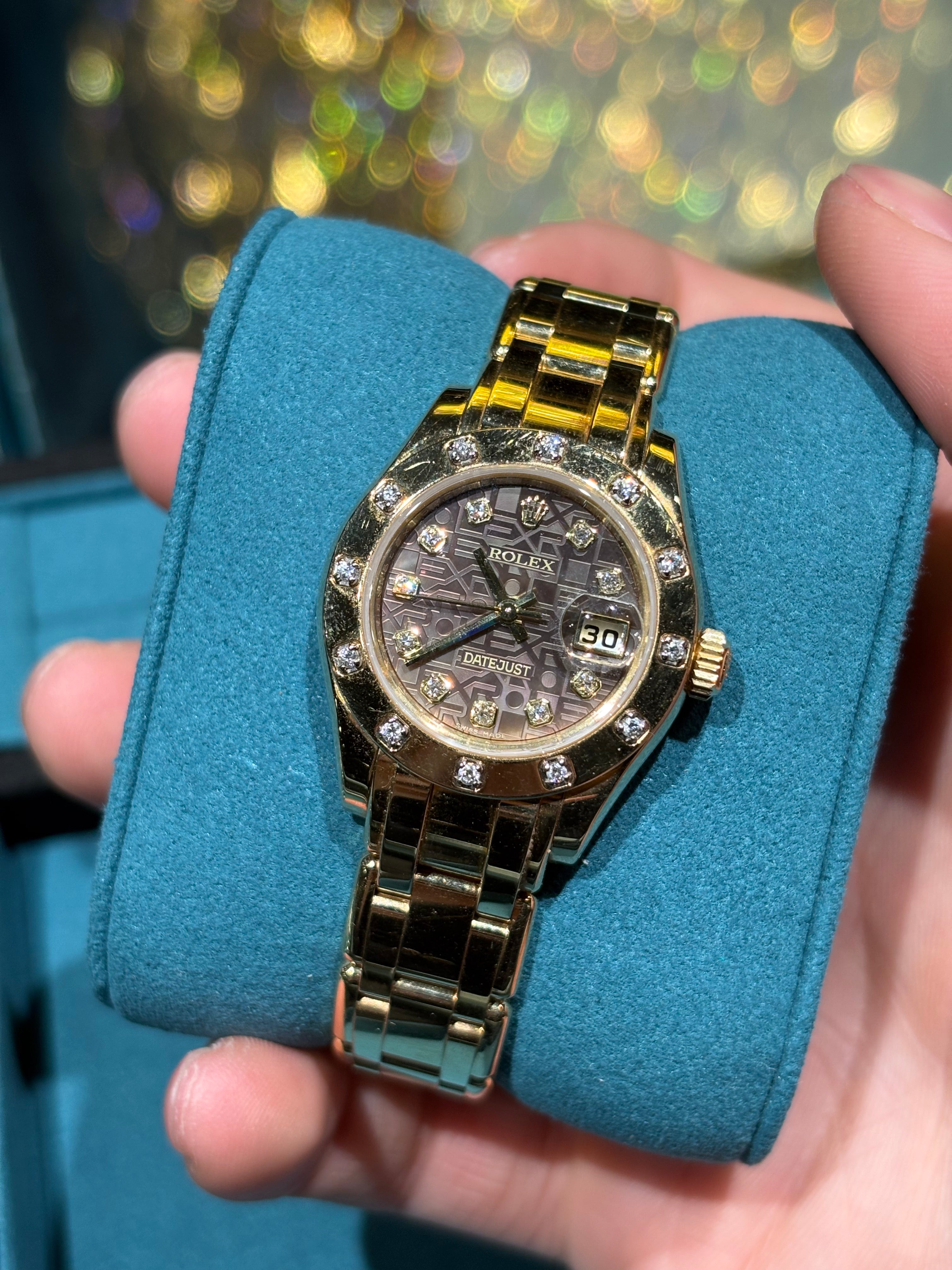 Rolex Lady-Datejust Pearlmaster 29mm 18K Yellow Gold Diamond Bezel Chocolate Jubilee Dial