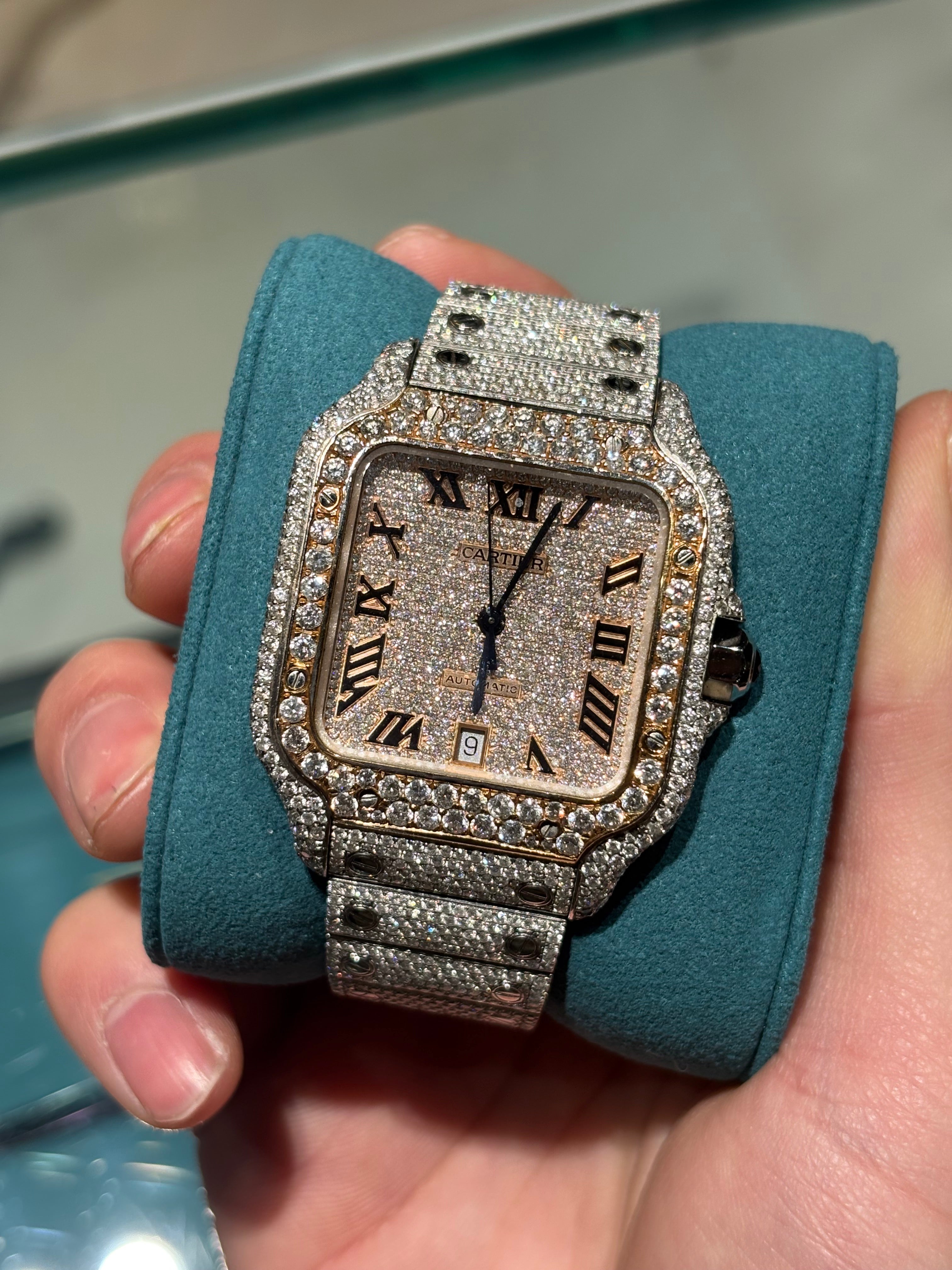 Cartier Santos de Cartier Large 40mm Two-Tone Steel & Rose Gold Full Diamond Iced Out Pave Dial