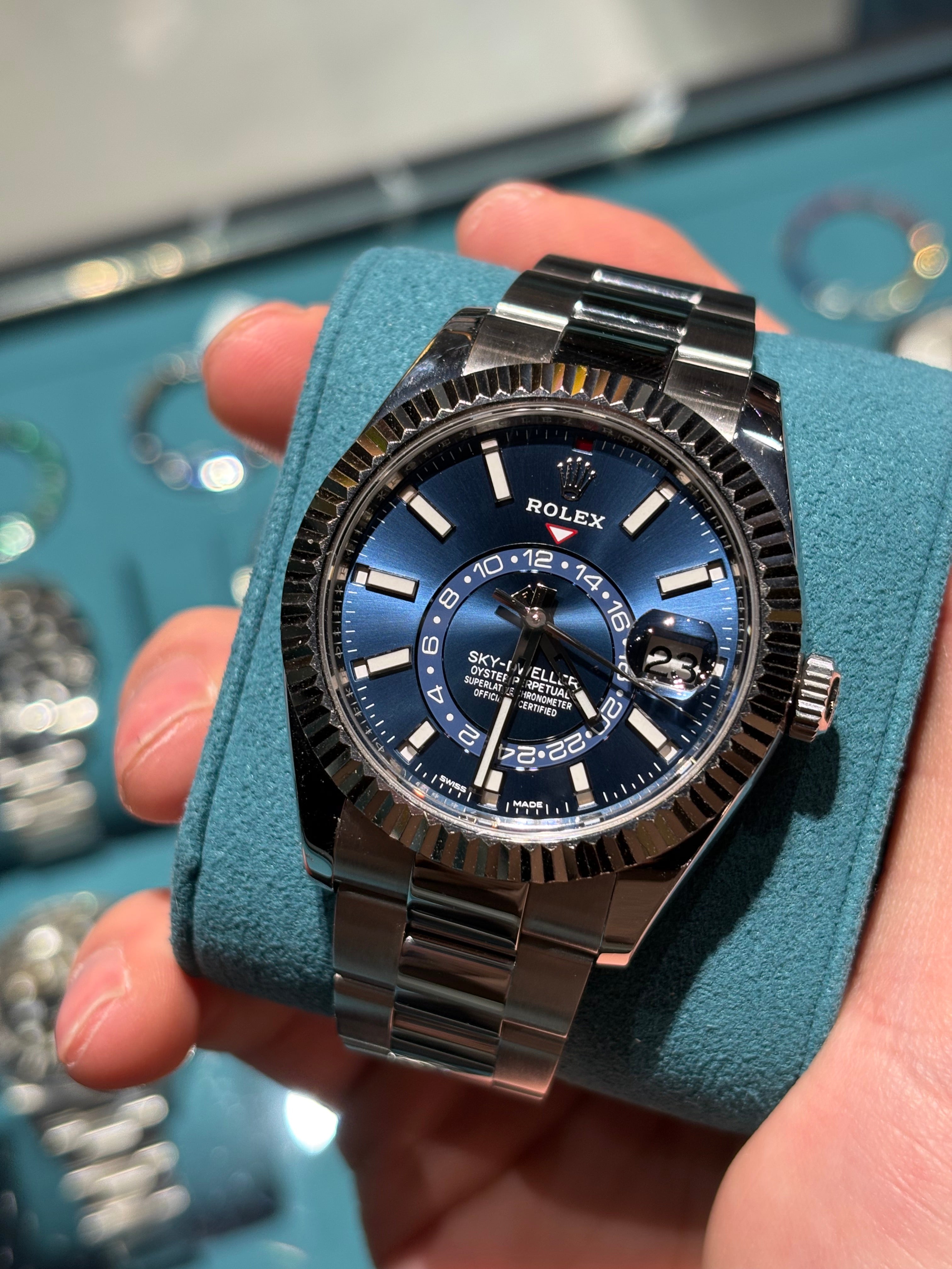 Rolex Sky-Dweller 42mm Stainless Steel Blue Dial Fluted Bezel Oyster Bracelet