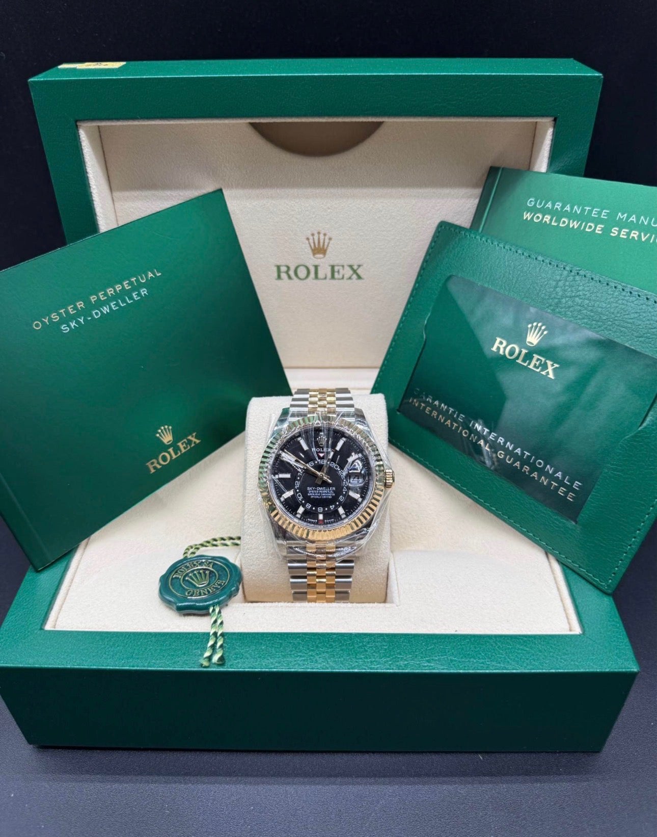Rolex Sky-Dweller 42mm Two-Tone Stainless Steel & 18K Yellow Gold Black Dial Fluted Bezel Jubilee Bracelet