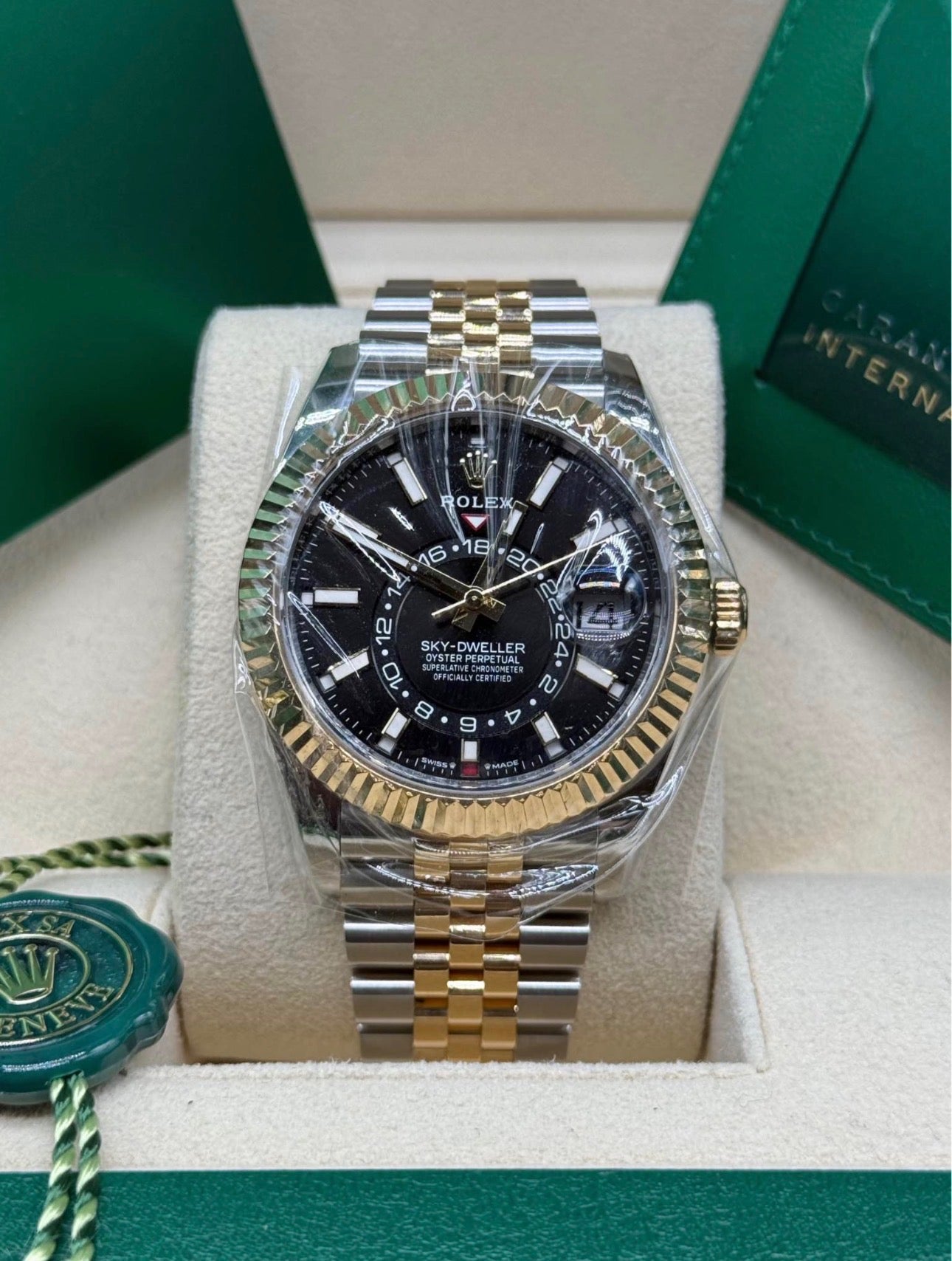 Rolex Sky-Dweller 42mm Two-Tone Stainless Steel & 18K Yellow Gold Black Dial Fluted Bezel Jubilee Bracelet