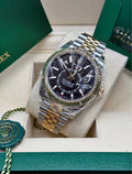 Rolex Sky-Dweller 42mm Two-Tone Stainless Steel & 18K Yellow Gold Black Dial Fluted Bezel Jubilee Bracelet