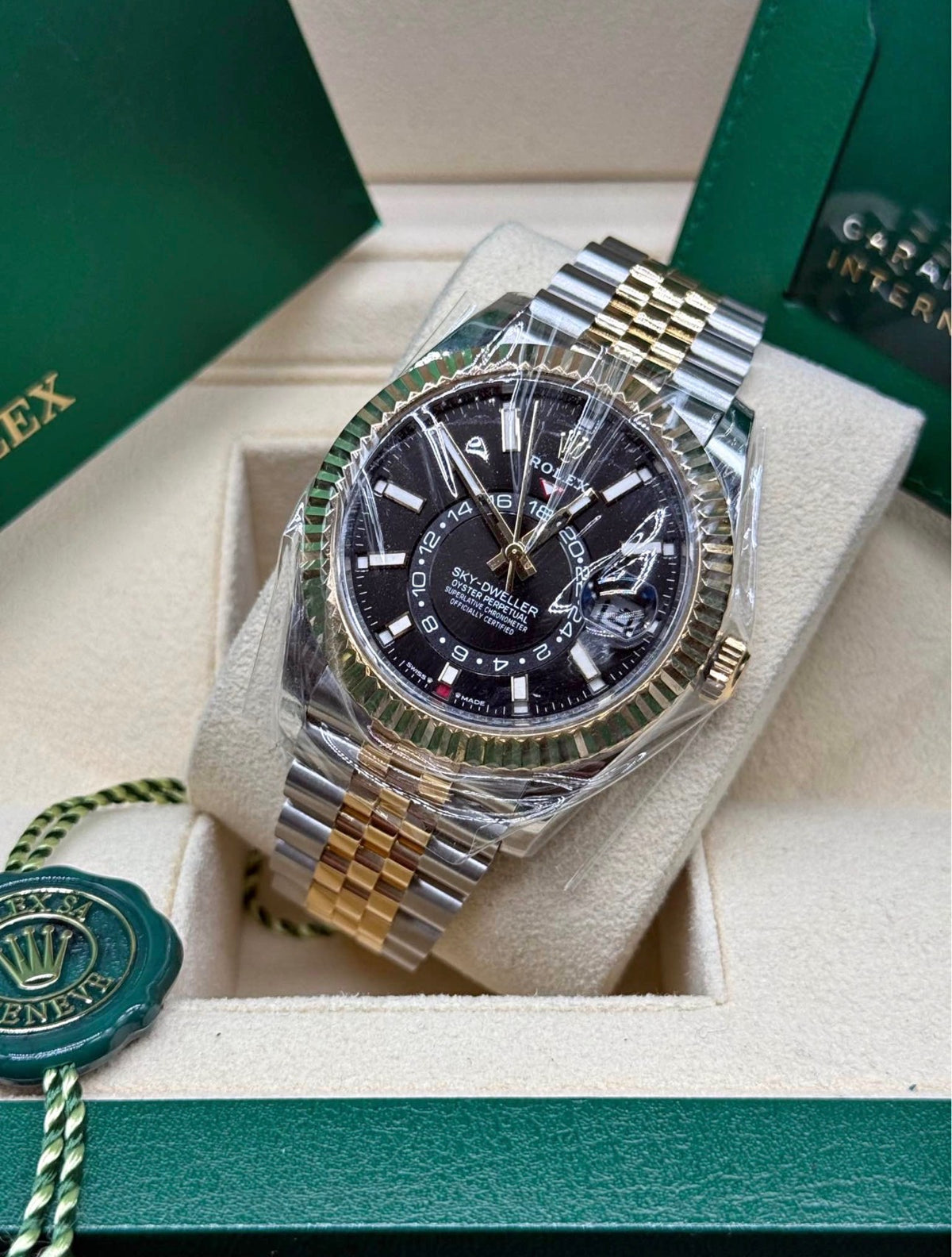 Rolex Sky-Dweller 42mm Two-Tone Stainless Steel & 18K Yellow Gold Black Dial Fluted Bezel Jubilee Bracelet