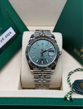 Brand new 2026 Rolex Datejust 41mm mint green dial with white gold fluted bezel on Jubilee bracelet at Adonia Jewellers in Yorkville, Toronto