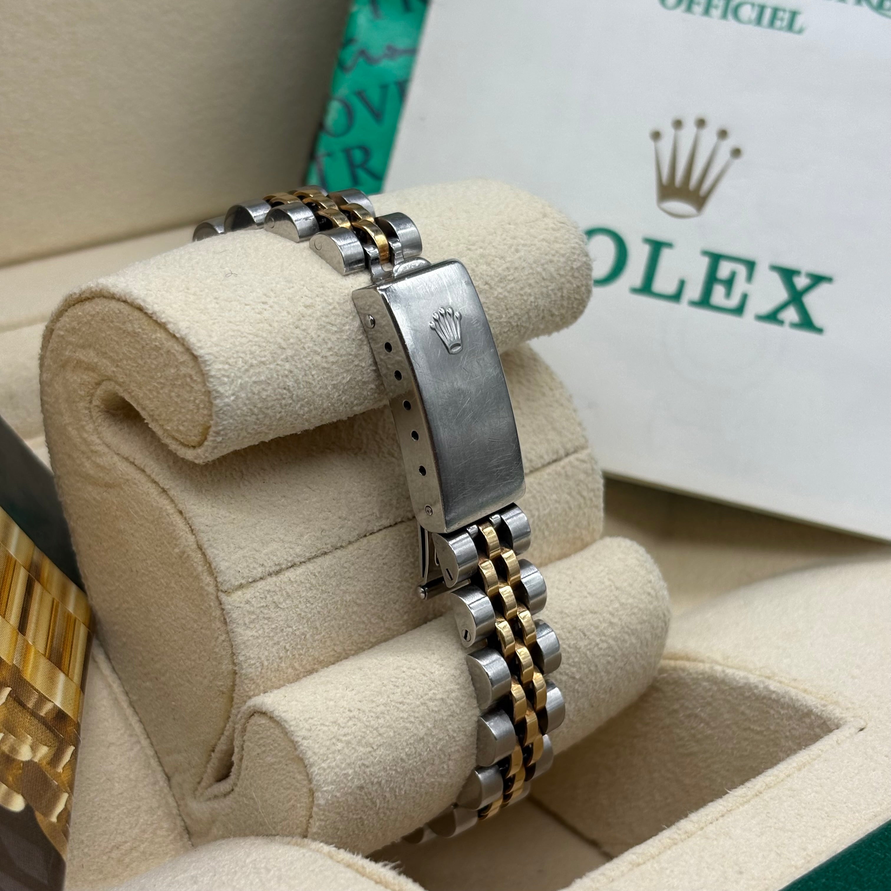 Rolex Lady-Oyster Perpetual Two-Tone Yellow Gold Black Shimmer Index Dial Jubilee Bracelet 67193 Full Set