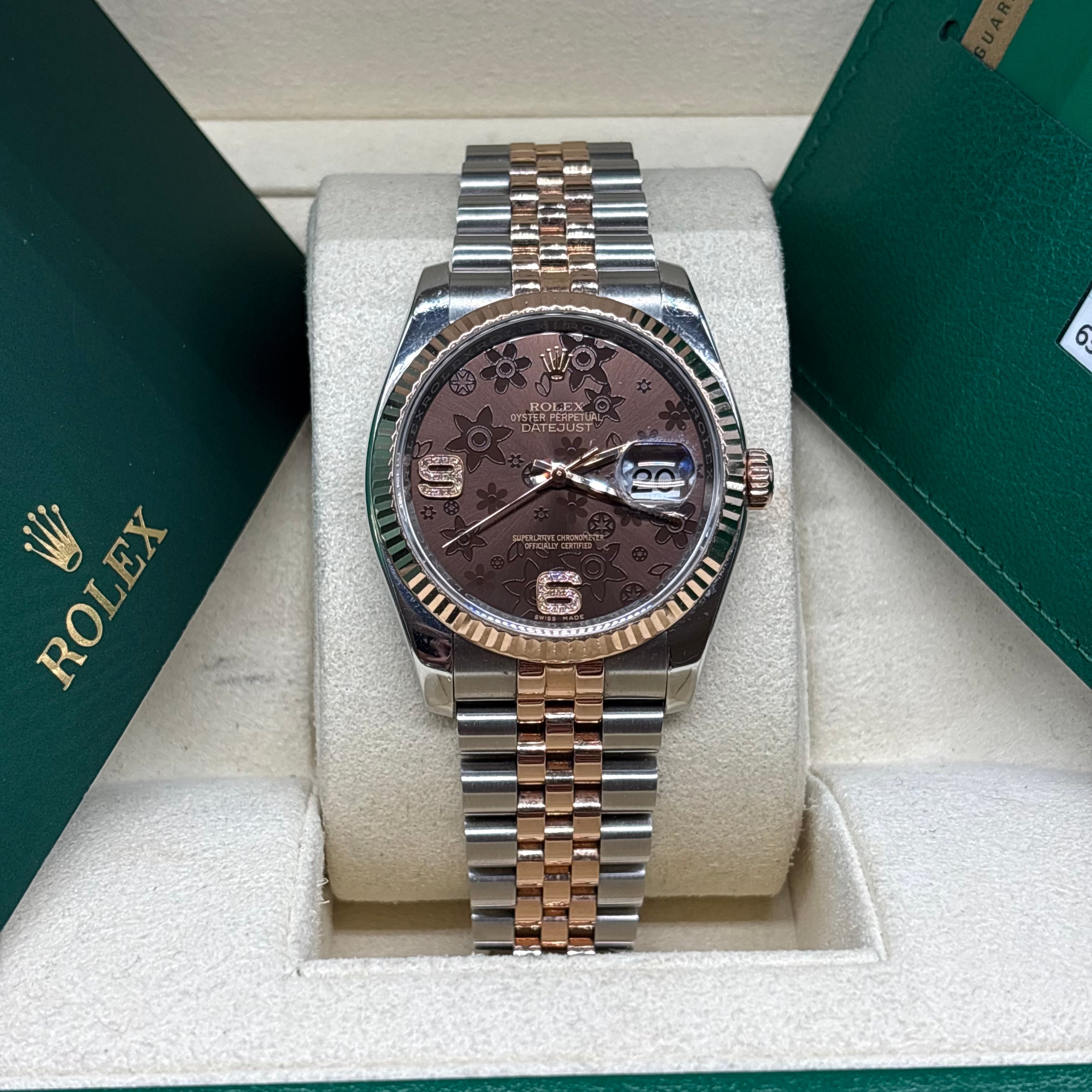 Rolex Datejust 36mm Chocolate Floral Dial Hidden Clasp