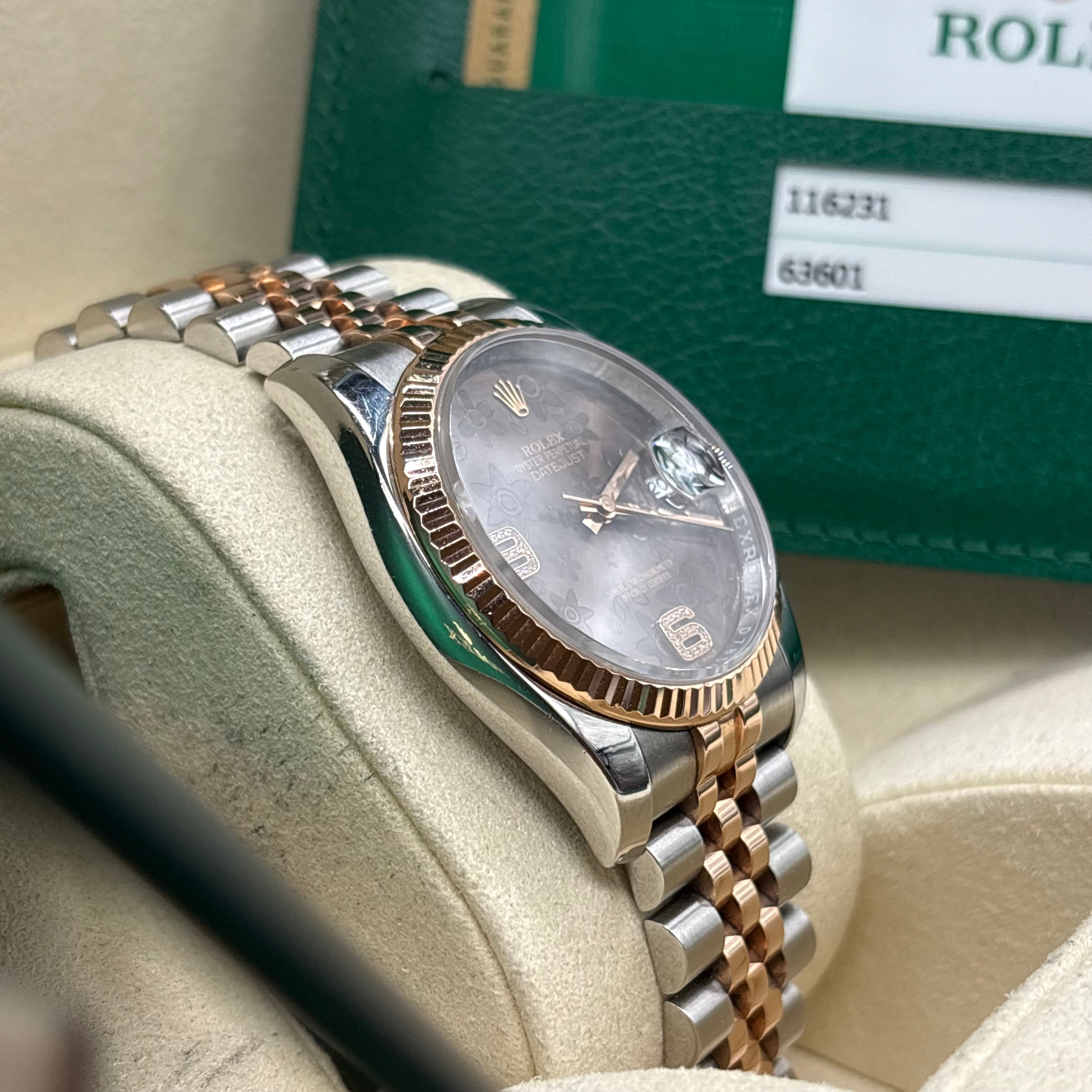 Rolex Datejust 36mm Chocolate Floral Dial Hidden Clasp
