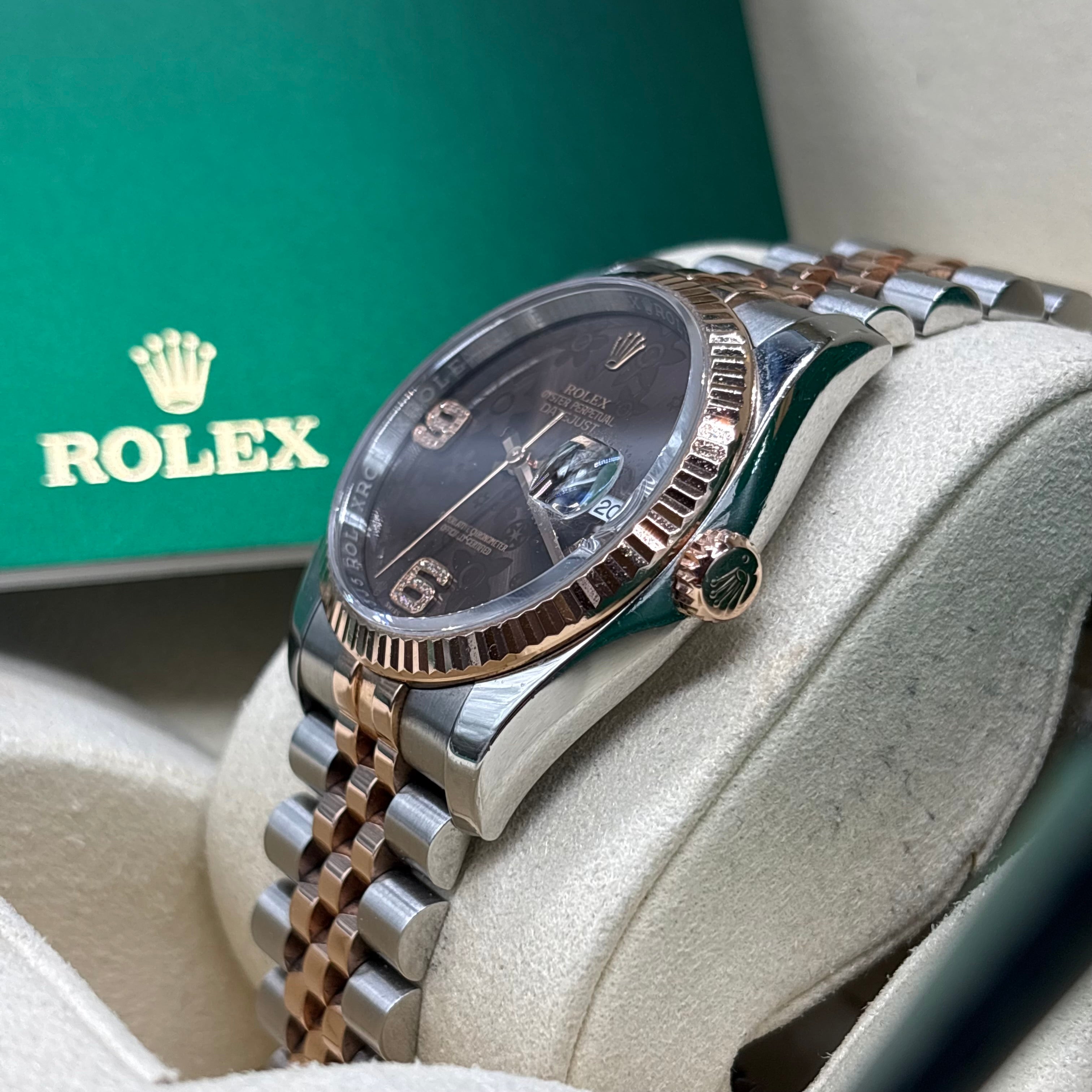 Rolex Datejust 36mm Chocolate Floral Dial Hidden Clasp
