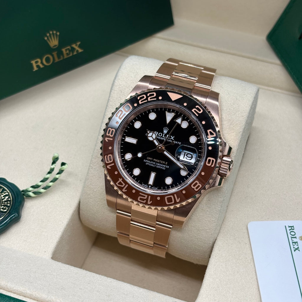 Rolex GMT-Master II 18K Everose Gold Root Beer Black Dial Oyster Bracelet 126715CHNR Full Set