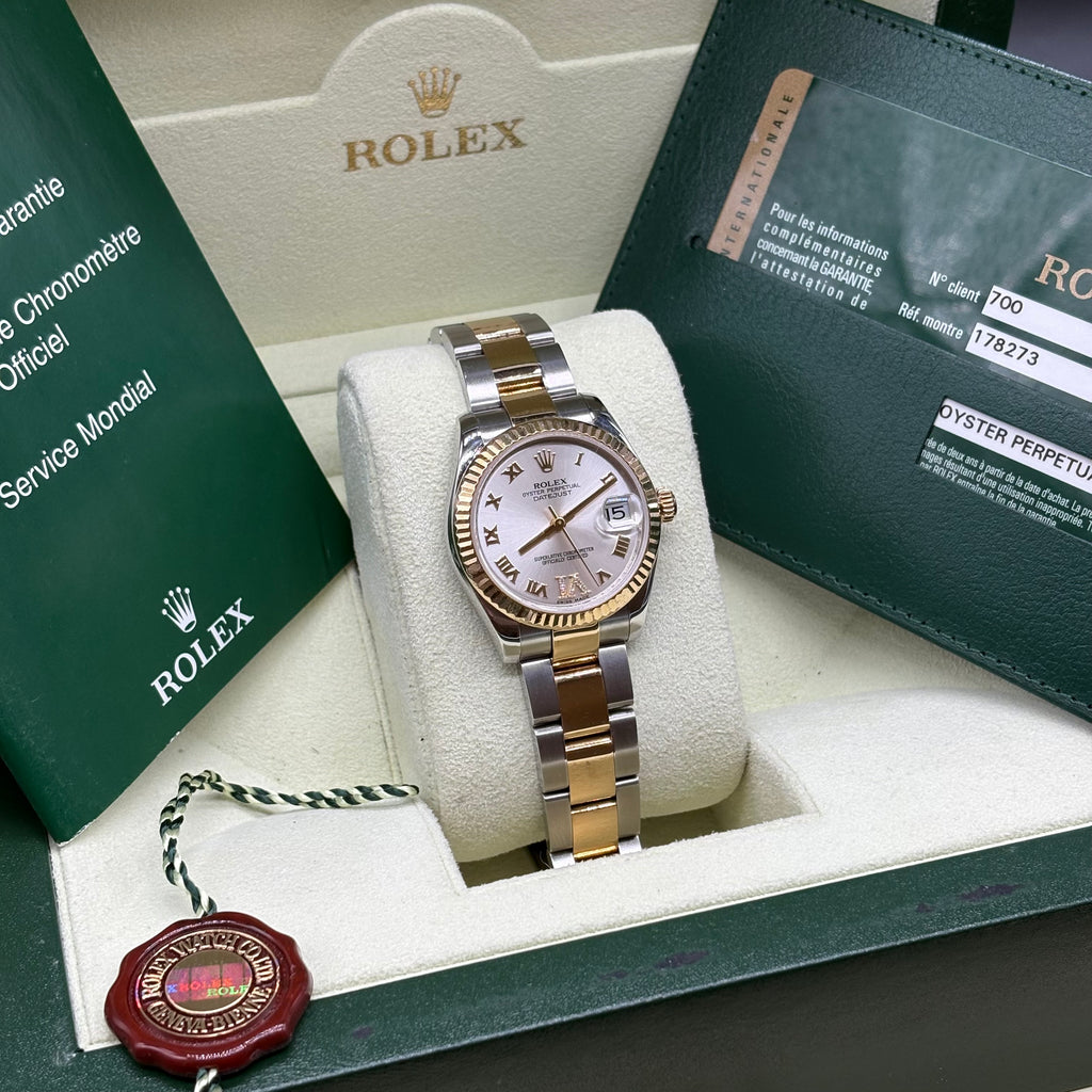 Rolex Datejust 31mm Two Tone Factory Roman Diamond Dial 178273 Complete Set