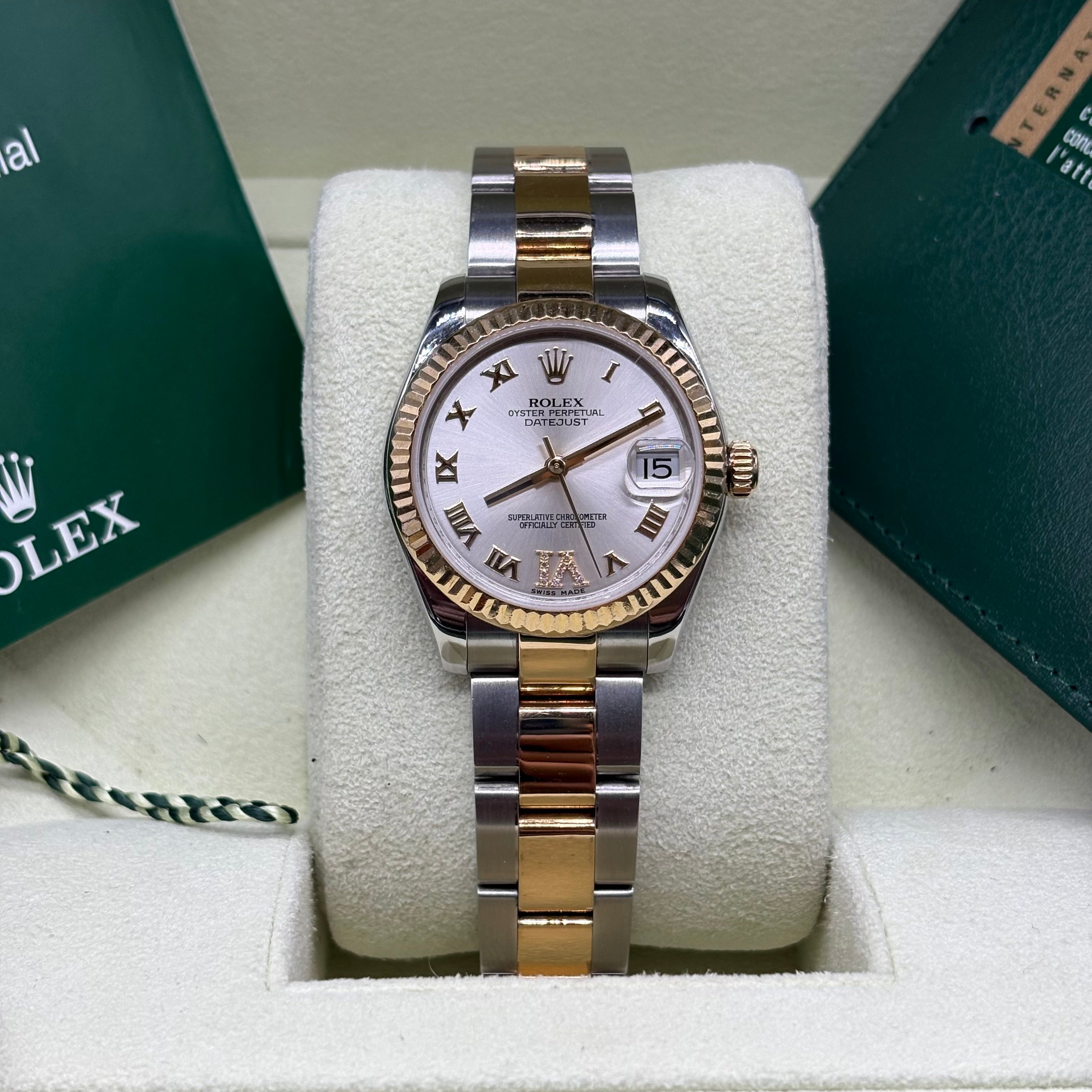 Rolex Datejust 31mm Two Tone Factory Roman Diamond Dial 178273 Complete Set