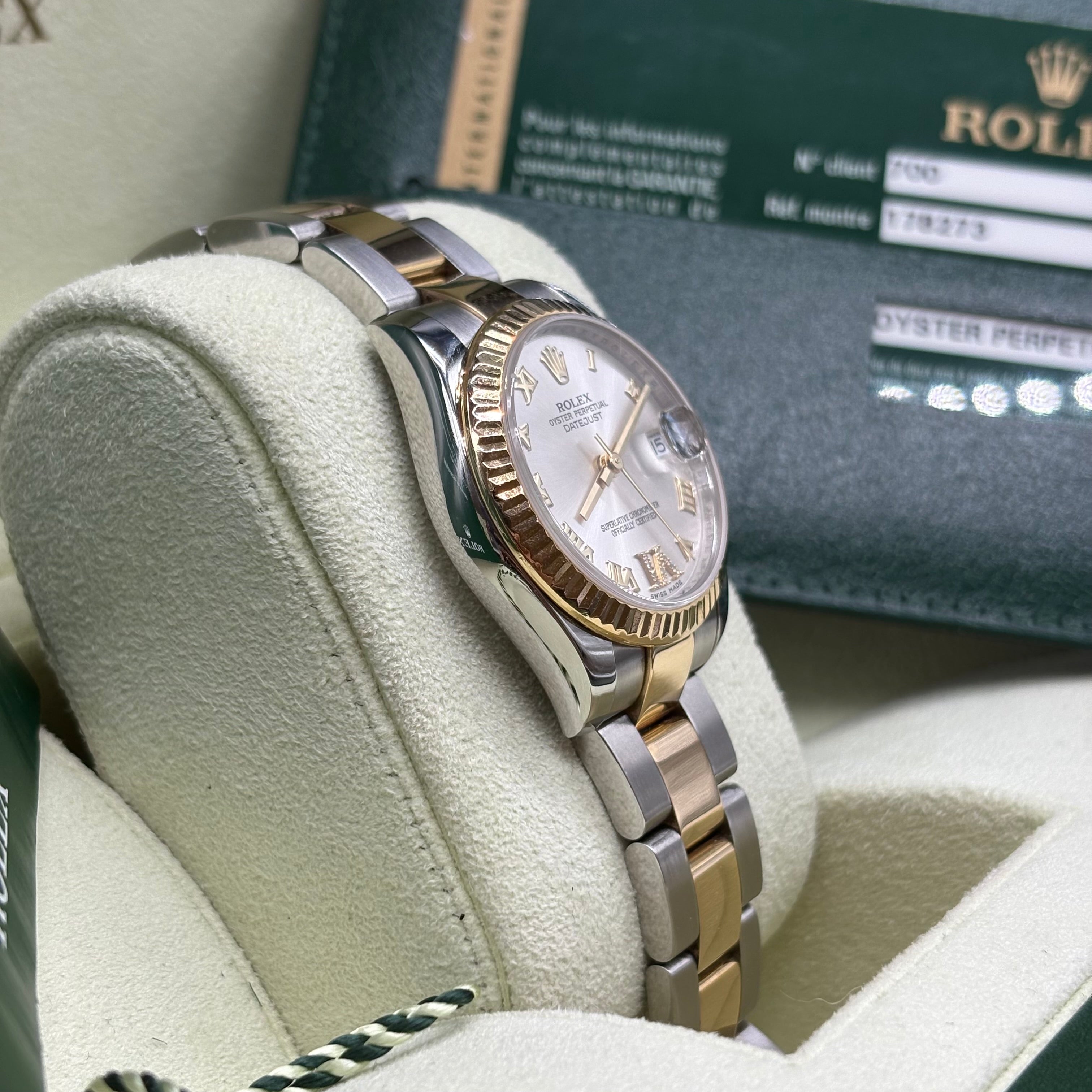 Rolex Datejust 31mm Two Tone Factory Roman Diamond Dial 178273 Complete Set