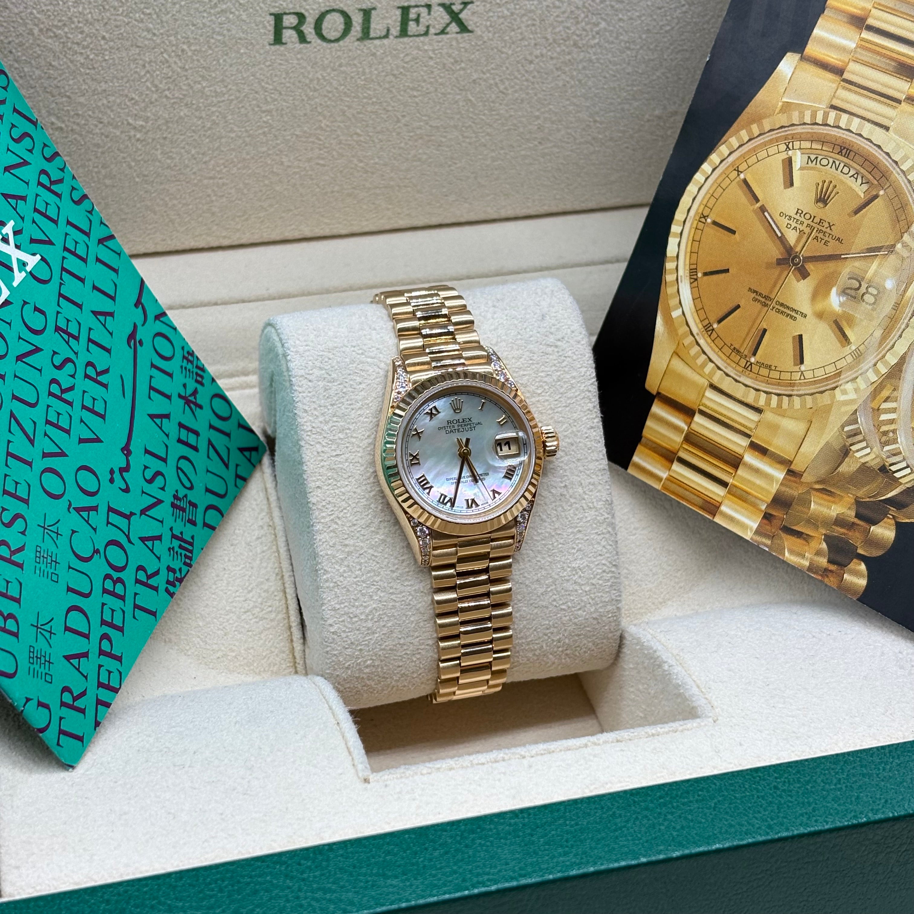 Rolex Lady-Datejust 18K Yellow Gold Mother of Pearl Roman Dial Diamond Lugs