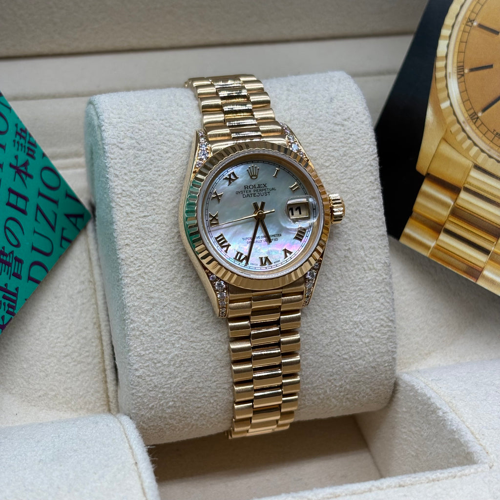 Rolex Lady-Datejust 18K Yellow Gold Mother of Pearl Roman Dial Diamond Lugs
